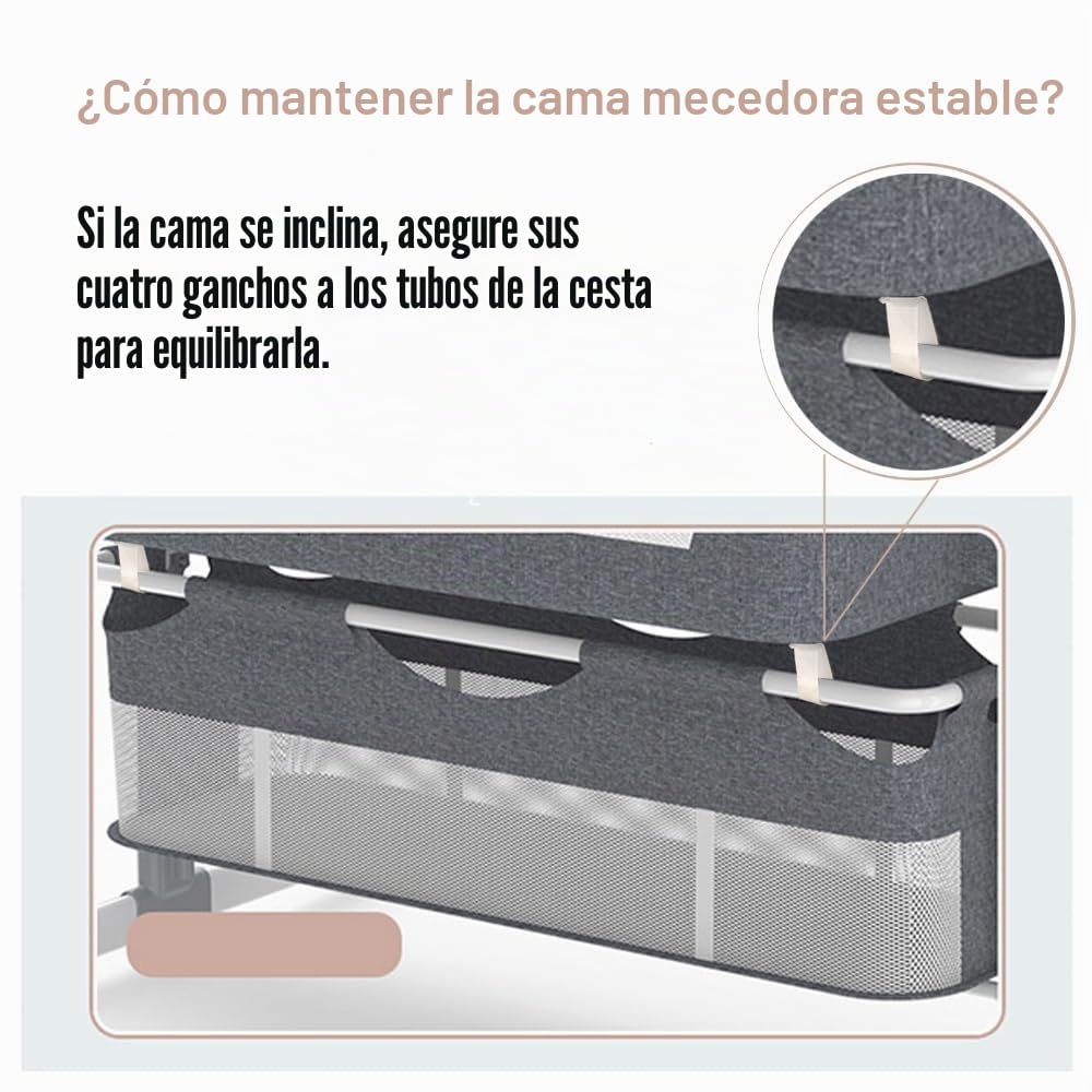 Cuna de Bebé Ajustable con Estructura Segura y Malla Transpirable,Beige | Cuenta con colchón, mosquitera, ruedas y cesta amplia para guardar accesorios