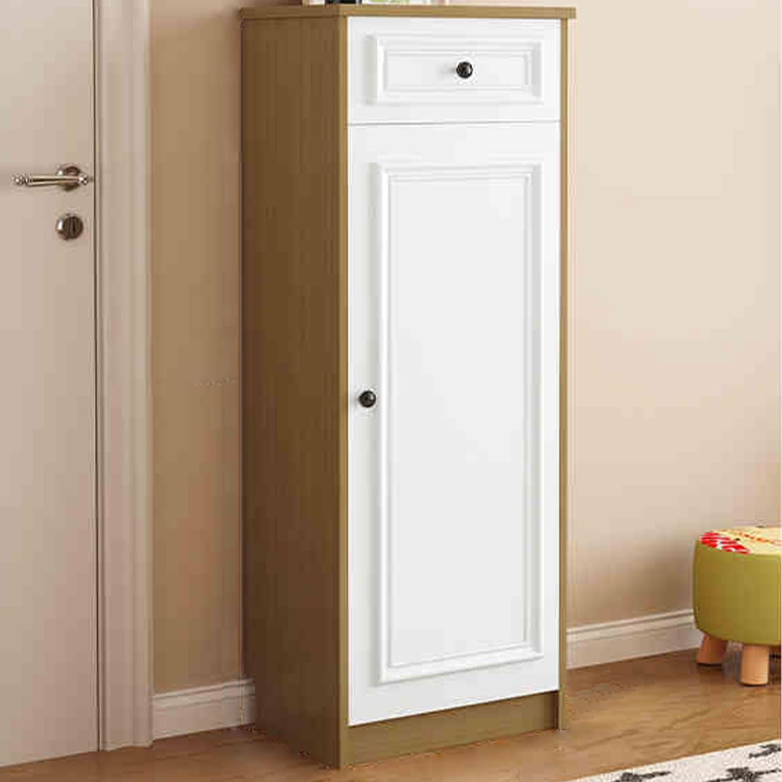 JHDXL Wooden Shoe Cabinet, Tall Shoe Rack, Cabinet for Closet Entryway Hallway, Shoe Organizer, Tall Narrow Shoe, Adjustable Shoe Rack Storage Organizer(Light Brown,50cm/19.7in)