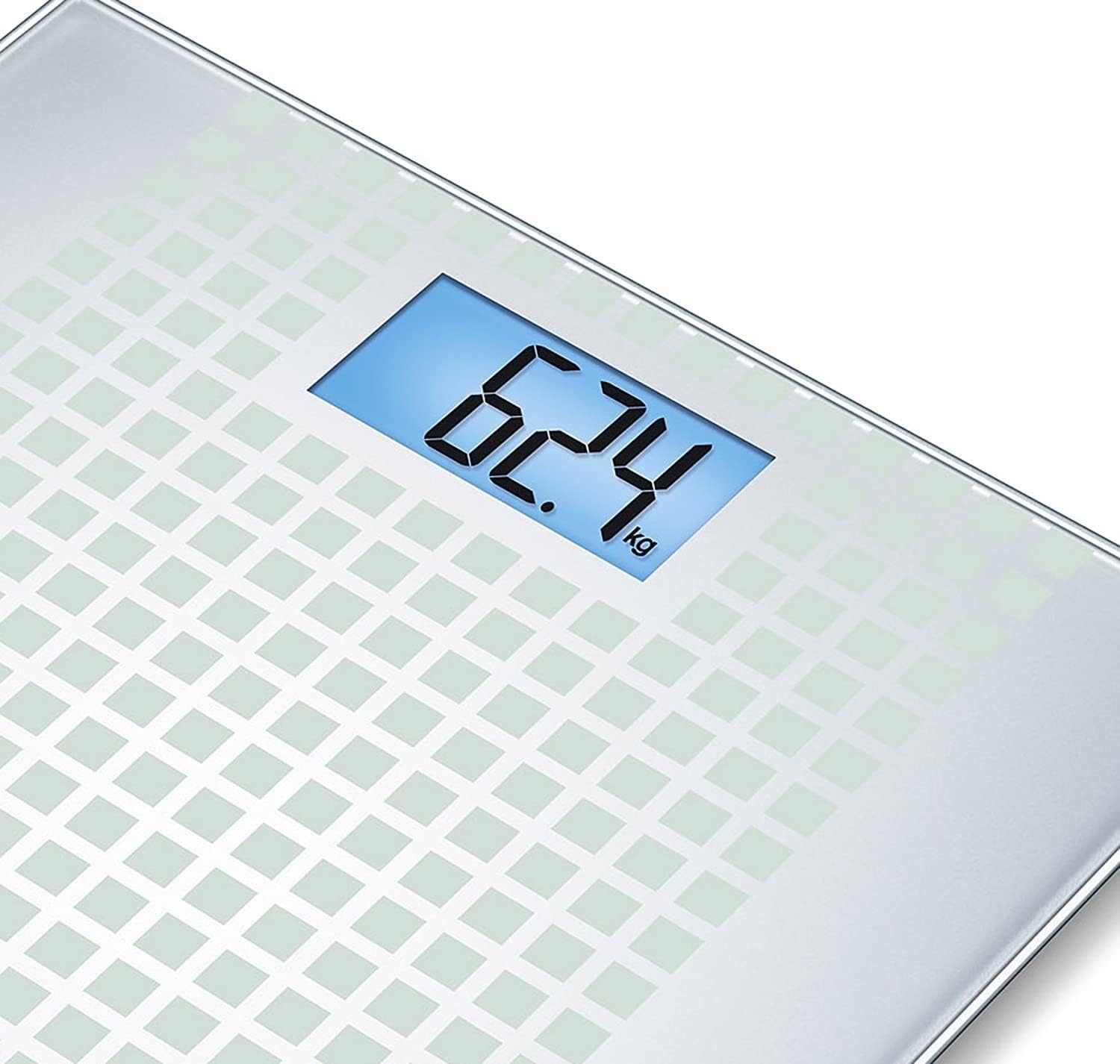 Beurer GS 206 Glass Scale showing the full scale with a blue illuminated display.