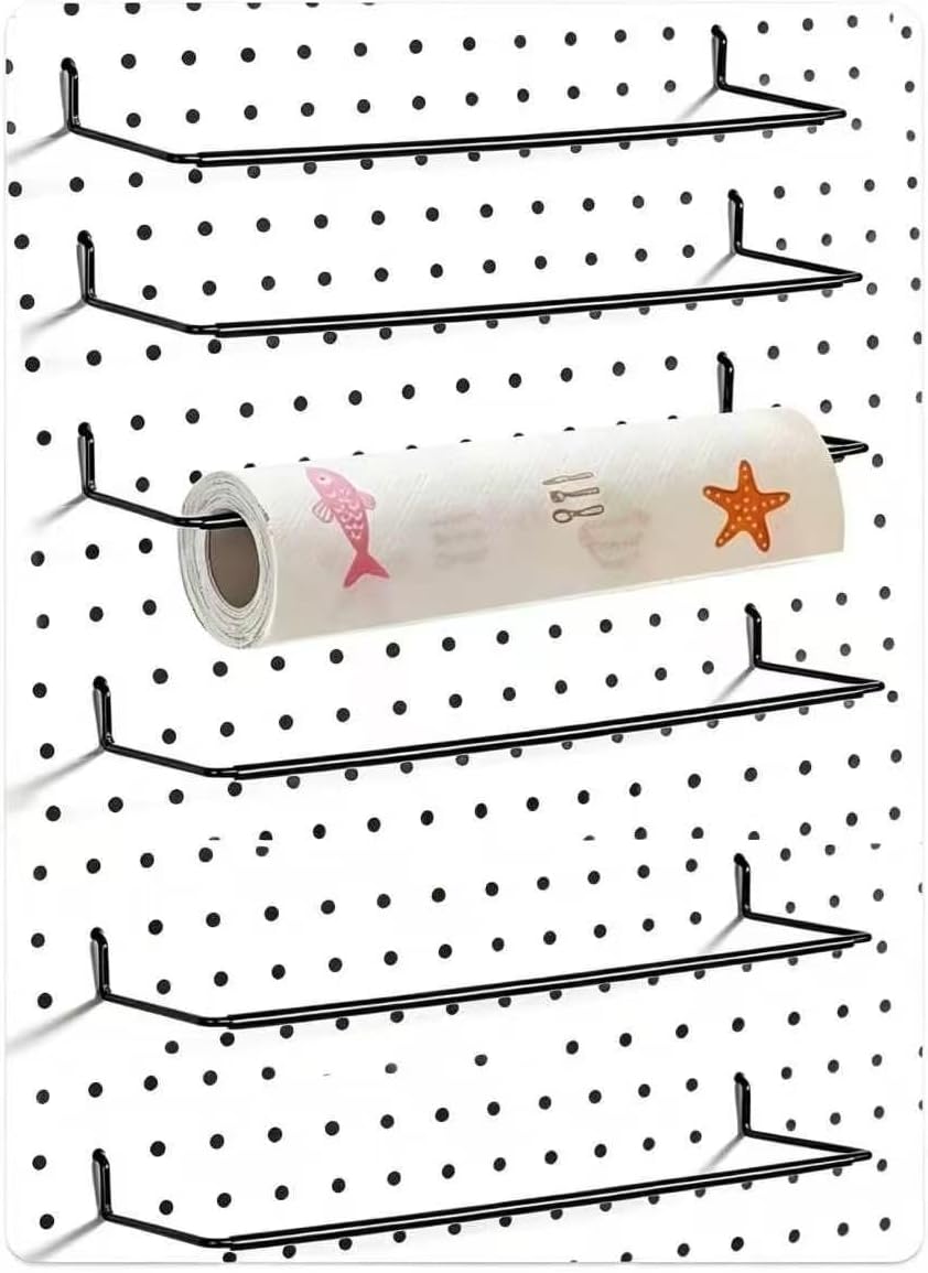 AccEncyc 2 Pack Pegboard Towel Holder Pegboard Hooks for Paper Towels, Kitchen Towels, Stickers, Tapes Great Peg Board Organizer Accessories for Workshop, Garage, Kitchen
