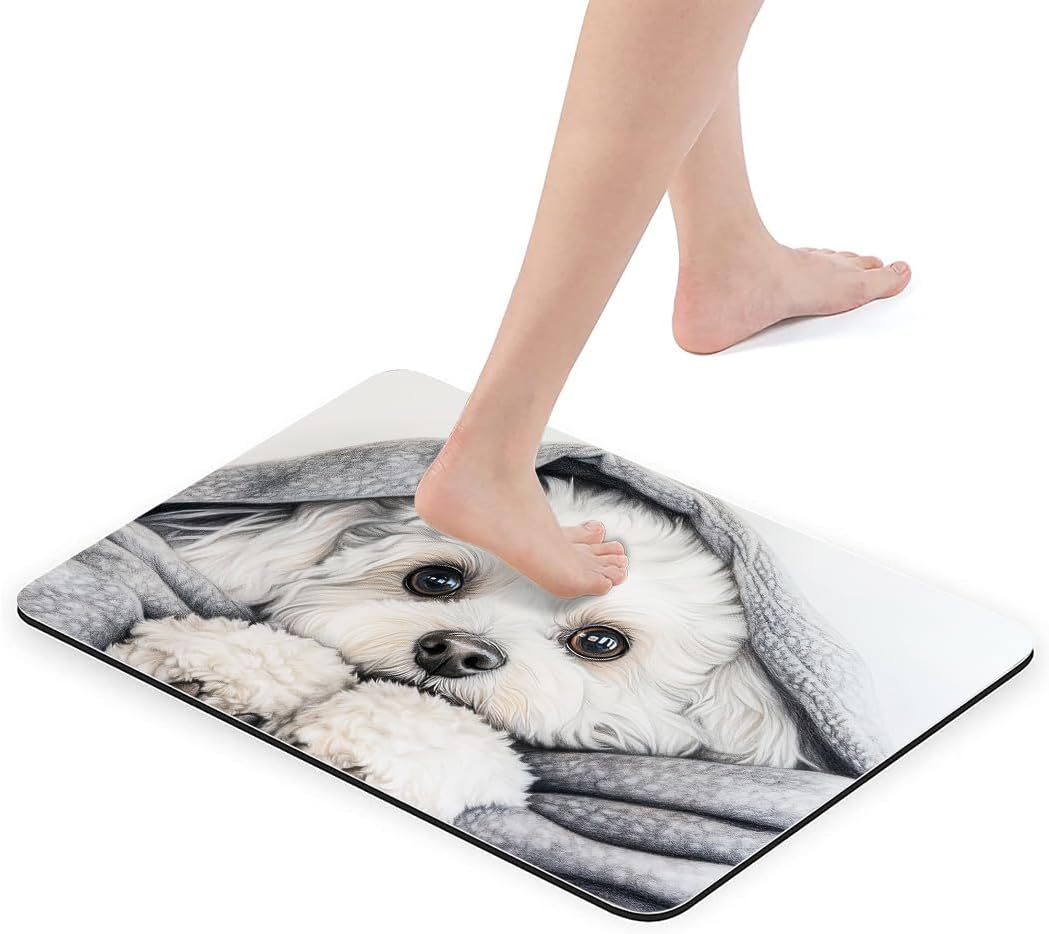 Dog in Blanket Printed Bathroom Rug Non - Slip Washable Rubber - Backed Bath Mat 16"x24"