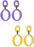 Vista 7 de 2 pares de aretes de aro gruesos de oro para mujer, aretes de aro ovalados de acrílico de los años 70, aretes de moda de verano para mujer