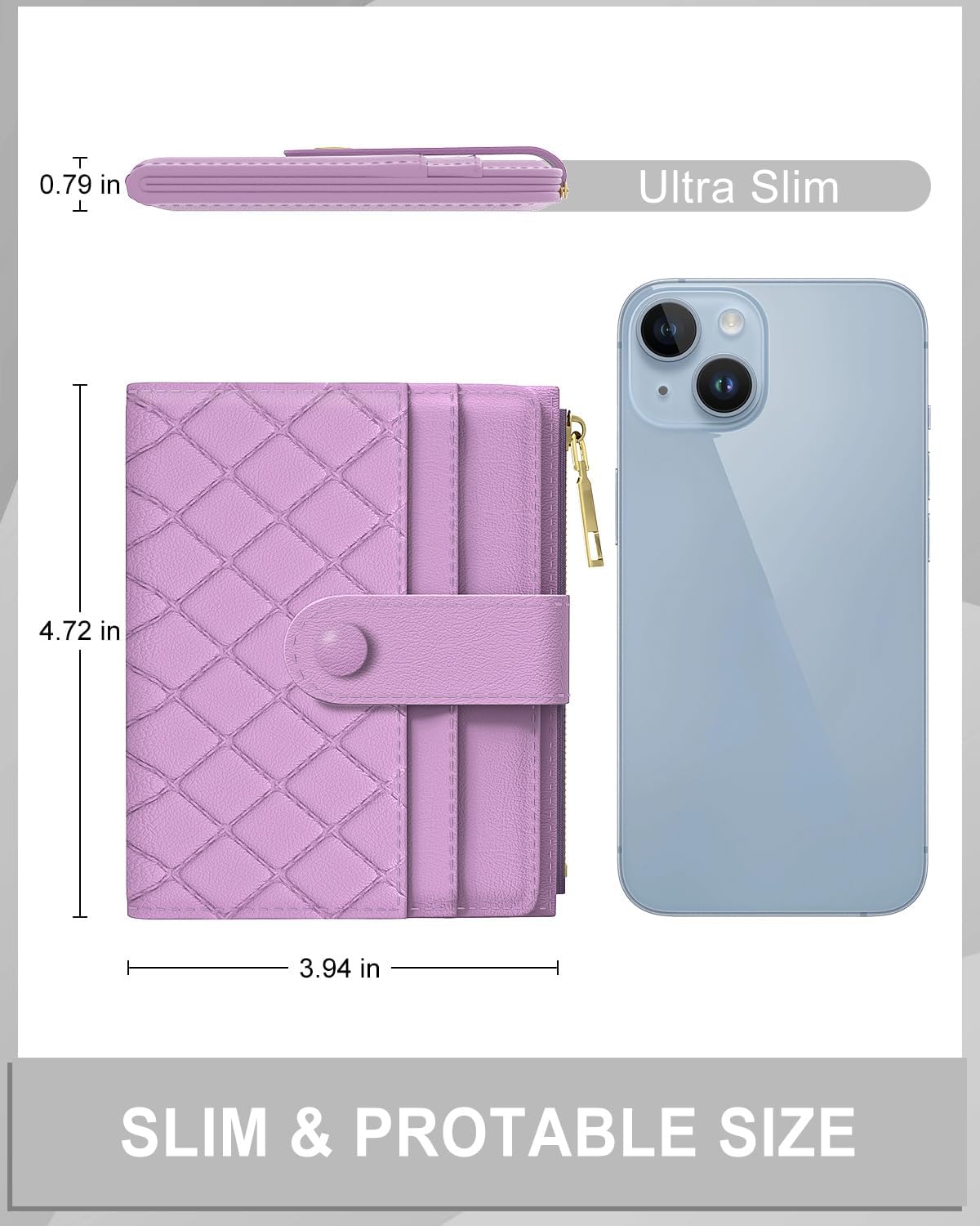 Womens Wallet, RFID Small Slim Wallets for Women, Compact Credit Card Holder, Cute Leather Bifold Ladies Purse with Zipper Coin Pocket and ID Window, Purple - Image 2