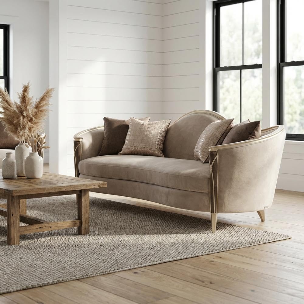 Amazon.com: Michael Amini Villa Cherie Porcini Brown Sofa Solid