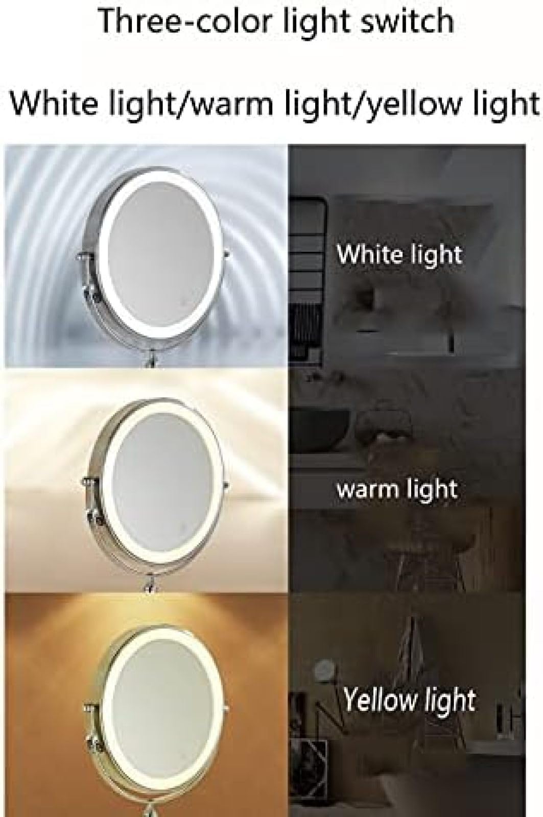 Specchio Ingranditore Da Parete X5 Da 8 Pollici, Specchi Per Trucco A LED Con 3 Modalità Colore, Girevole A 360 °, Estensibile, Ricaricabile Tramite USB,Argento,1x/7X,outstanding78
