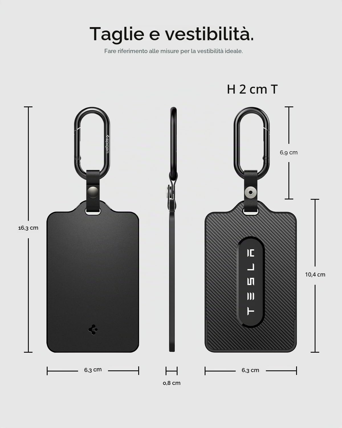 Spigen Portachiavi per Key Card Tesla [2 Pezzi] Porta Tessere con Moschettone , Porta Carte, Accessori per Tutti i Modelli e Generazioni Tesla (~Model 3 Highland 2026, Model Y Juniper, S, X) - Nero