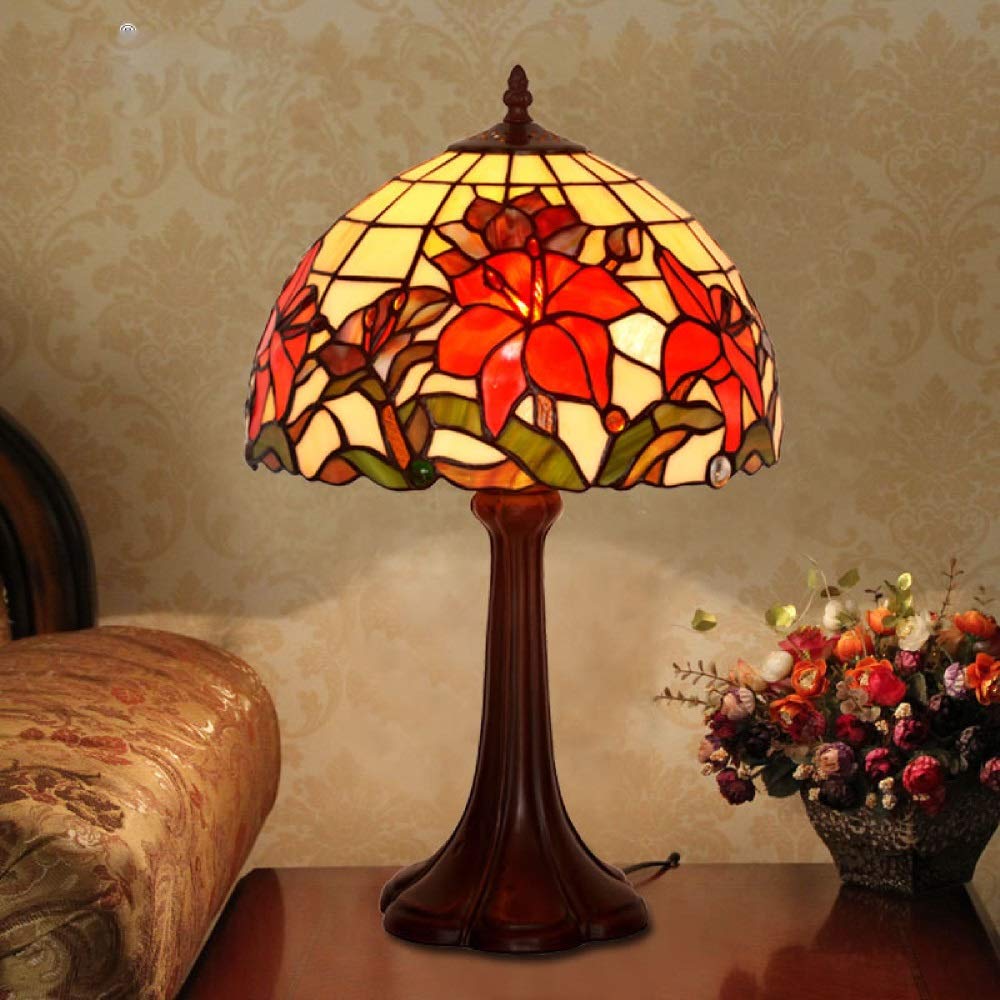 Aioneer 16 Inch Tiffany Romantic Lily Desk European Pastoral Table Lamp Bedroom Bedside Lamp Table Lamp