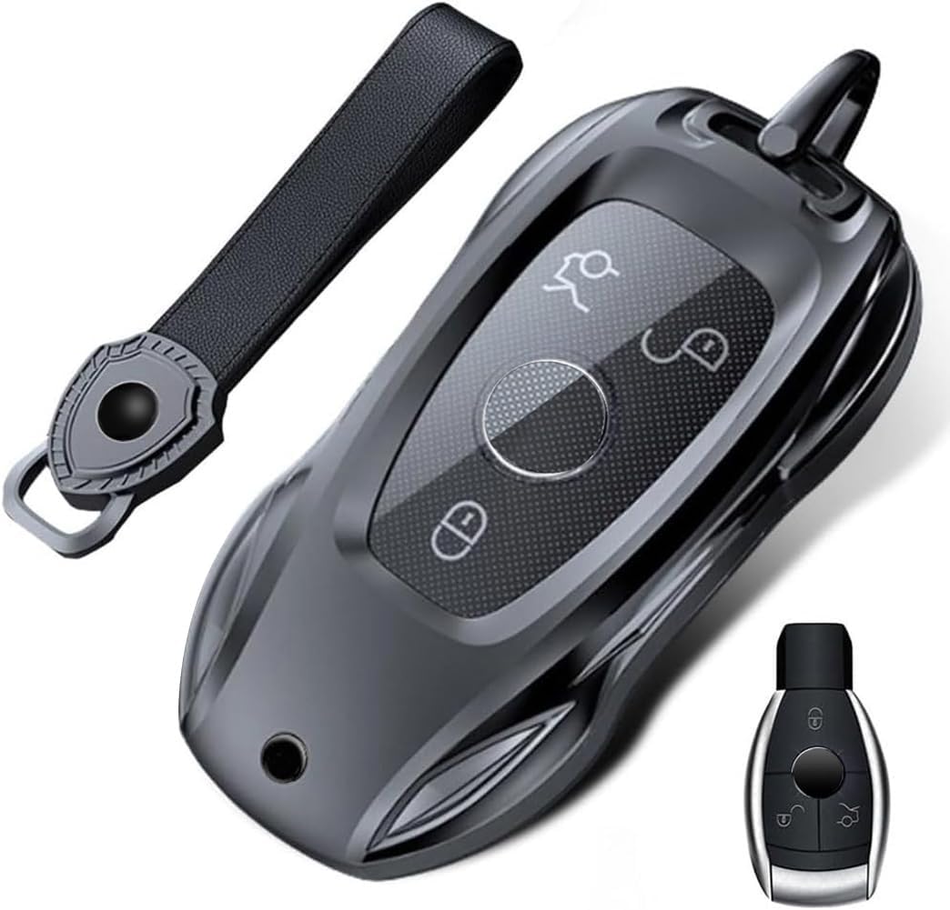 Remote Car Key Fob Metal Case Cover Protection Holder Protector Shell Accessories Compatible for Mercedes-Benz AMG C E M S CLS CLA GLK GLA GLC GLE (B Style)