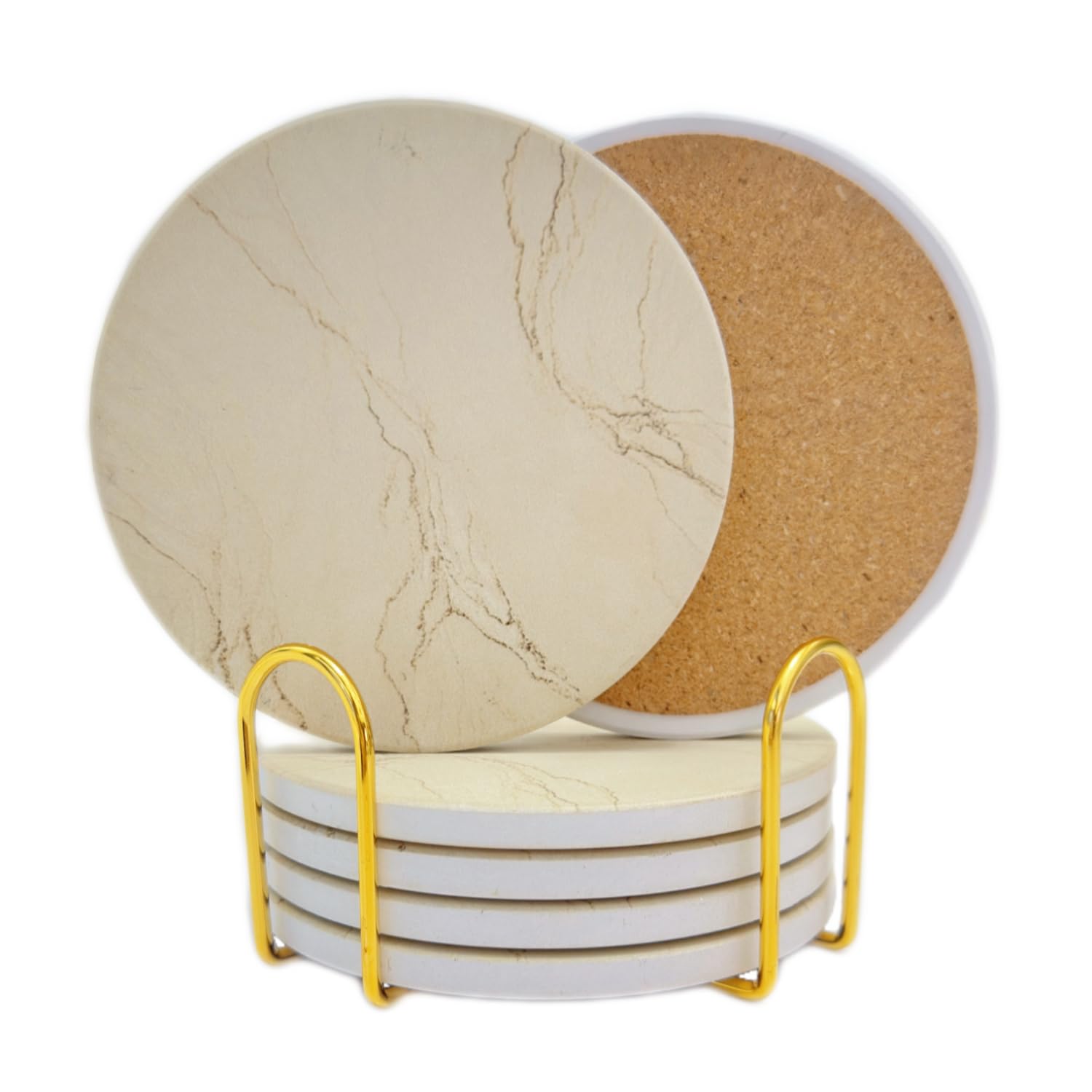 TSOUFAC 6Pcs Drink Coasters with Holder, Marble Style Ceramic Drink Coaster, Absorbent Coasters Set Suitable for Kinds of Cups, Modern Style Coasters