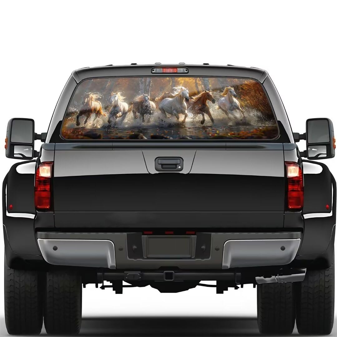 Camion lunotto posteriore Un gruppo di cavalli che corrono lungo il fiume Pittura Decalcomanie grafiche Pickup Car Rear Window Stickers 58 "x 18" Truck Back Window Film perforato vinile finestra