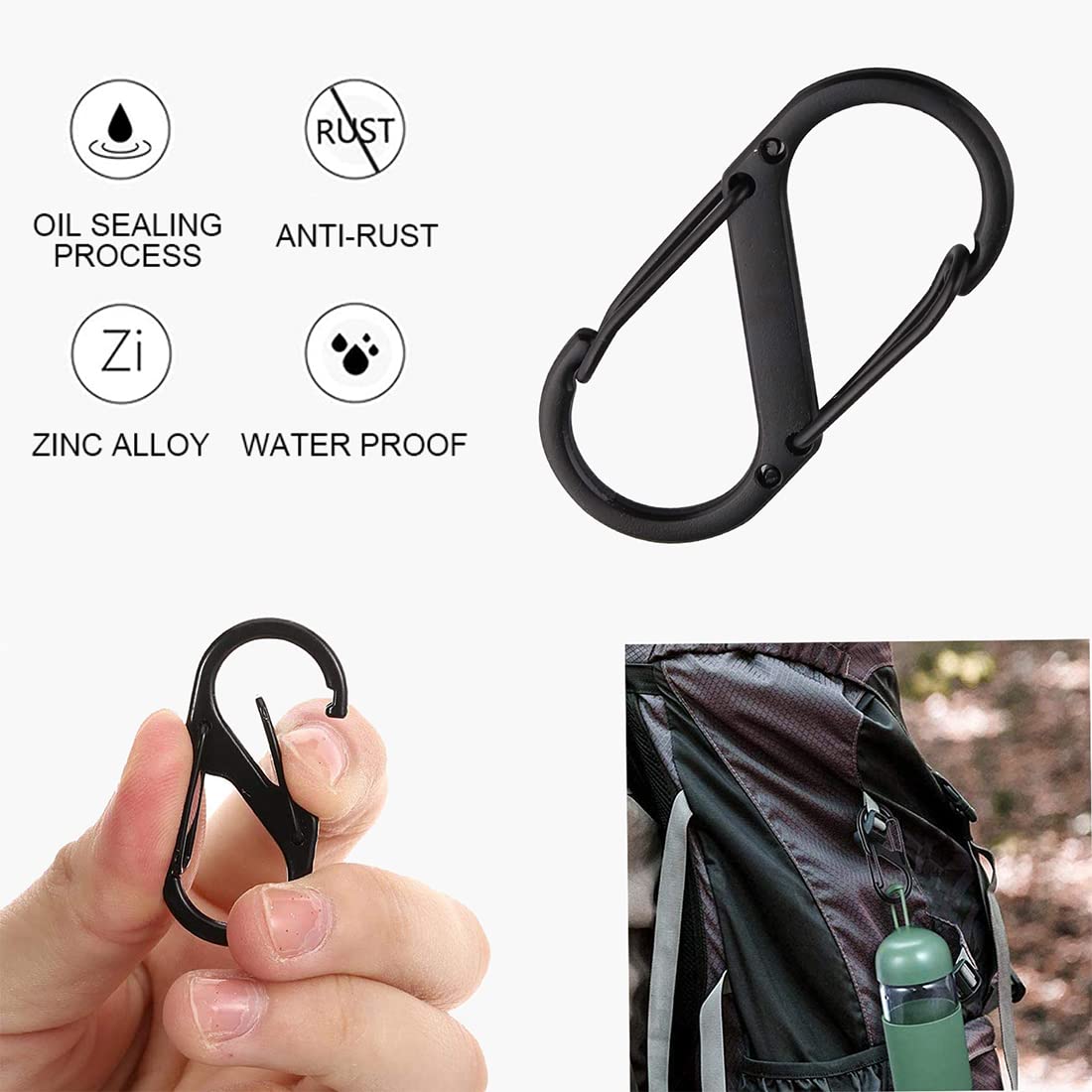 Moschettone Piccolo Lot De 10 Mousquetons Verrouillables - Alliage Aluminium - Pour Camping, Randonnée, Sac à Dos Porte-clés Mousquetons