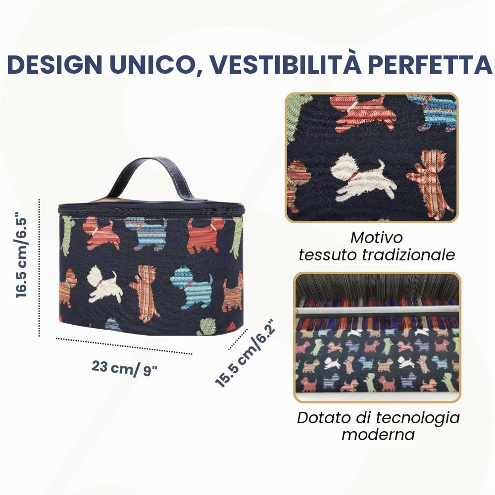 Signare Tapestry Arazzo Porta Trucchi da Viaggio, Borsa Trucco Trousse Make up Borsa Beauty Case Donna con Disegni di Cani