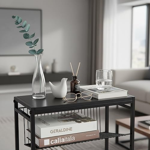 Miniatura 44 de Dulcii Mesa auxiliar pequeña para espacios pequeños - Mesa auxiliar delgada con revistero, mesa auxiliar estrecha para sala de estar, mesita de