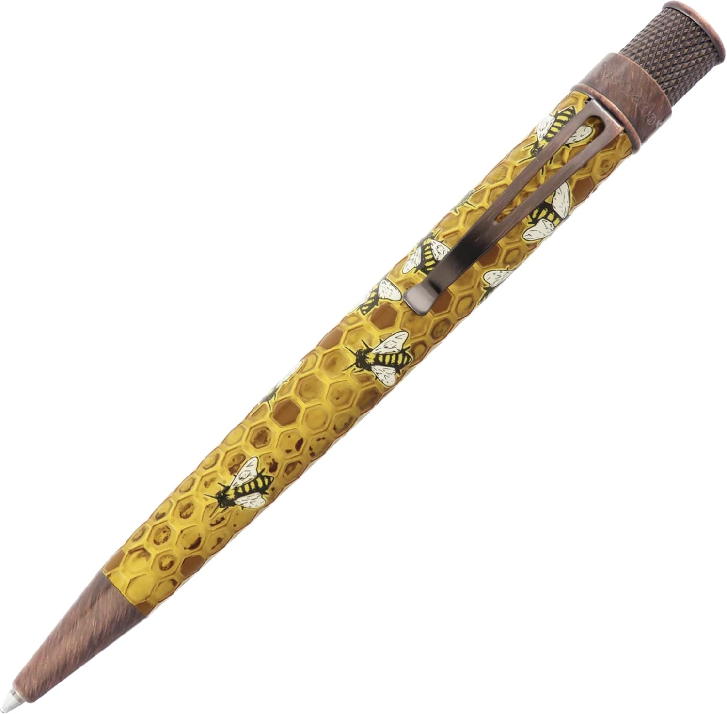 Retro 1951 Tornado™ Rescue - "Buzz" Honeybee Ballpoint Pen - Acid-etched Honeycomb Design Bee Pen - Proceeds Benefit NW Honey Bee Habitat Restoration