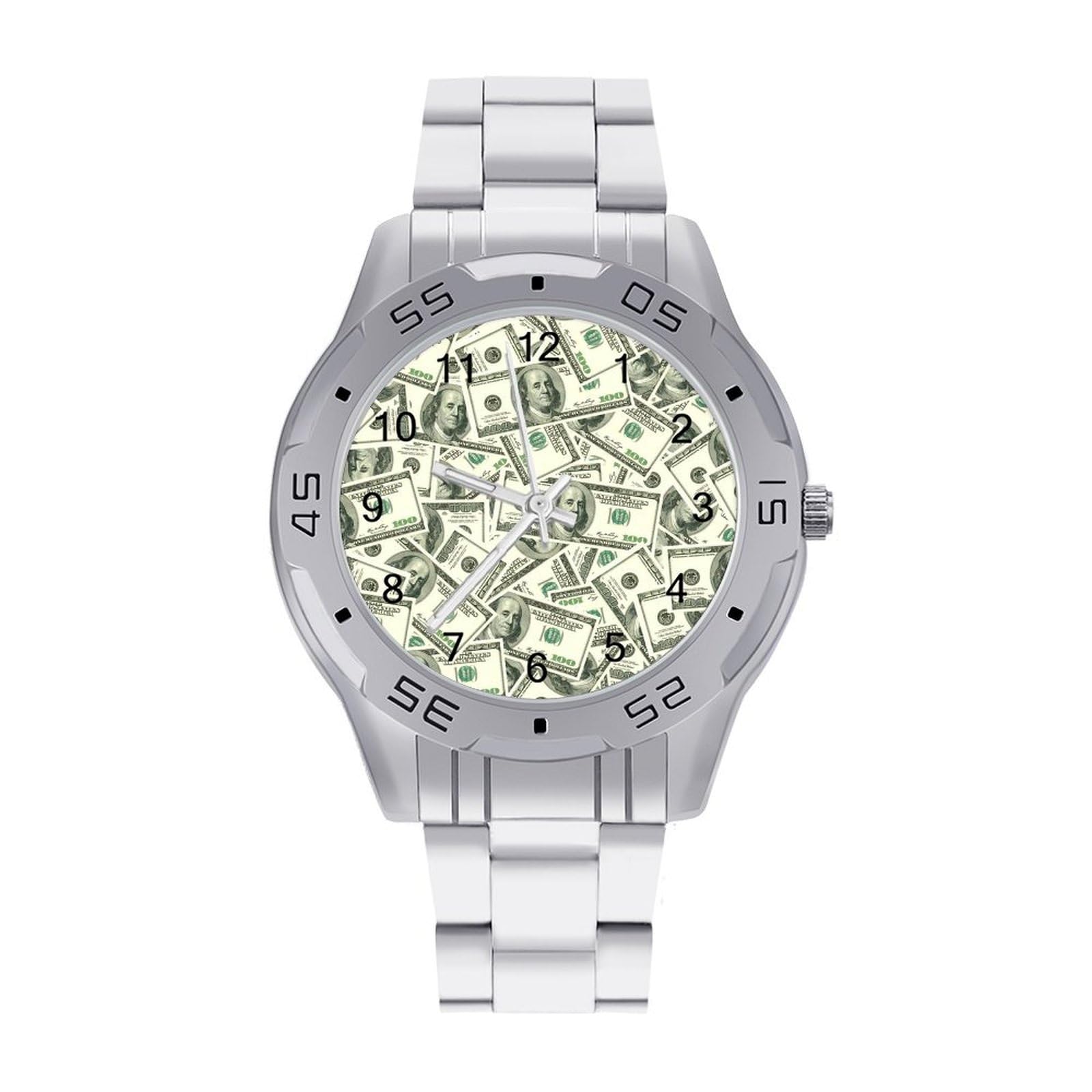Money Hundred Dollar Bills Men's Business Watch Fashion Stainless Steel Wristwatches Custom Easy Read Watches for Women