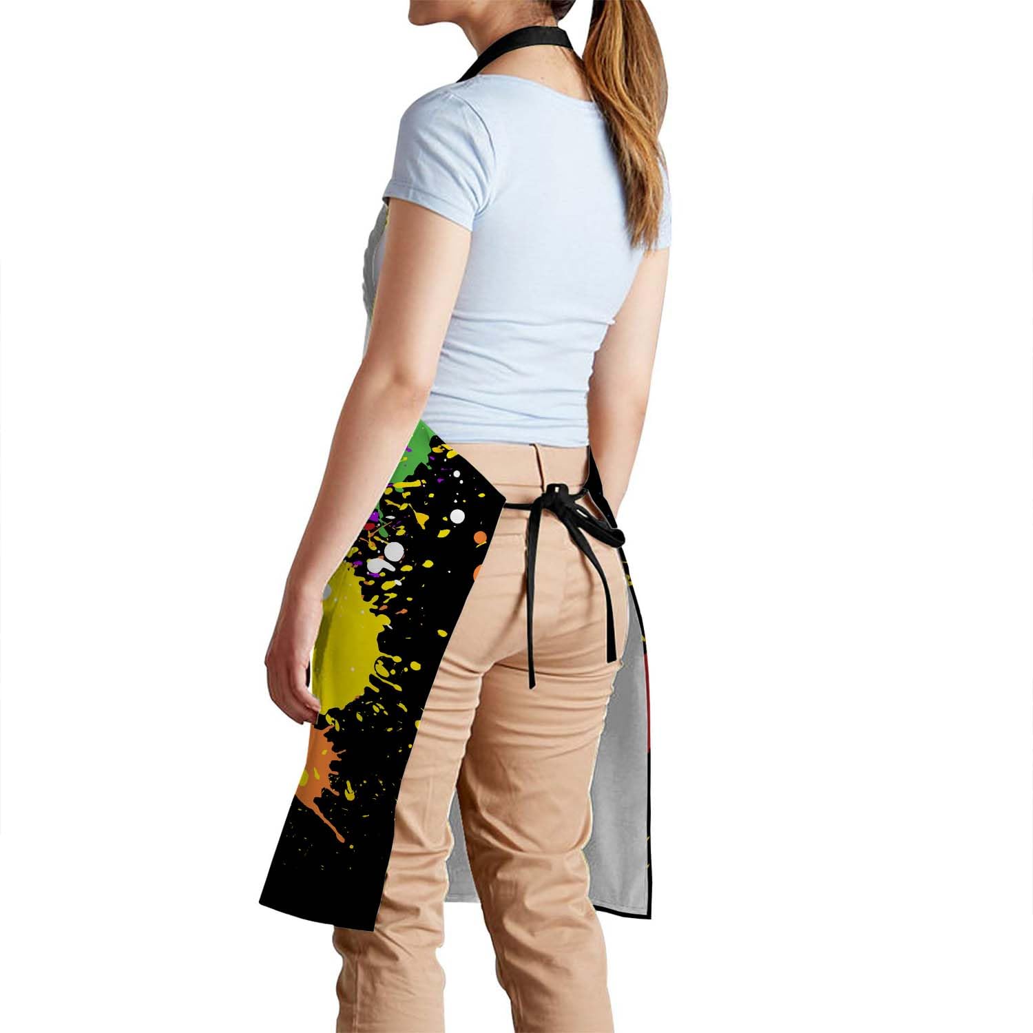 Smooffly Colourful Bright ink Splat Grunge Apron,Adjustable Neck Bib Apron for Men Women,Suitable for Kitchen Cooking Waitress Chef Apron - Image 3