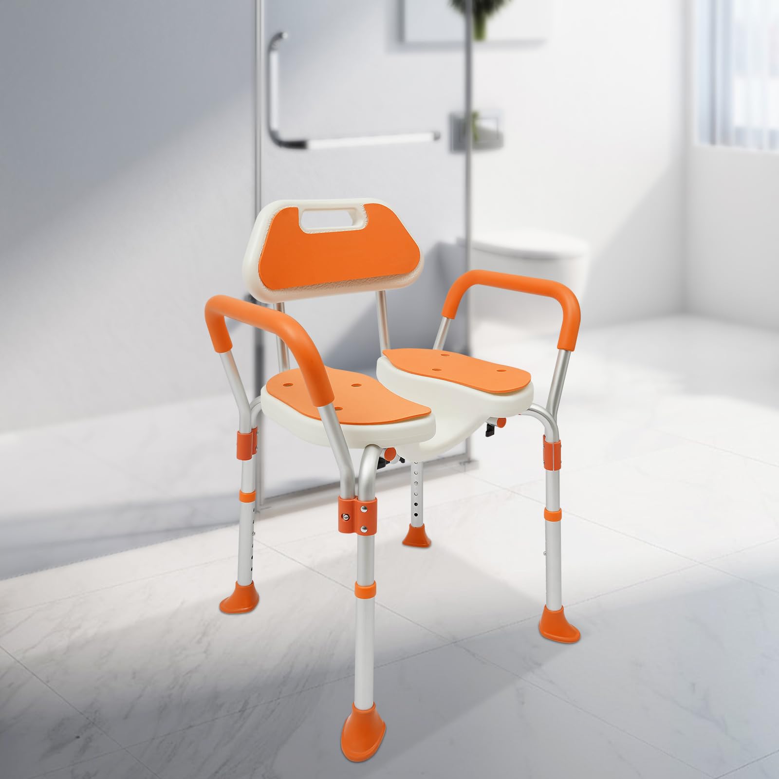 Silla de ducha con respaldo, altura regulable de 38 a 54 cm, soporta hasta 125 kg, para personas mayores