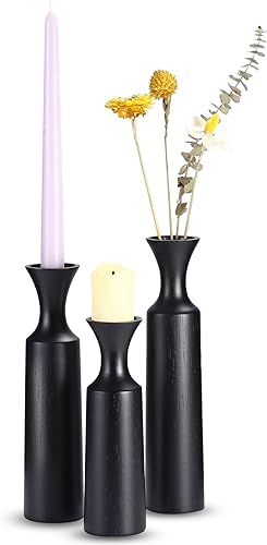 Portavelas para centro de mesa, portavelas de madera negra, decoración moderna, se adapta a velas cónicas de 34 o 78 pulgadas y velas de pilar de