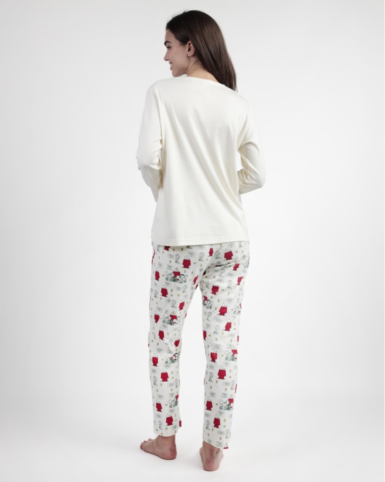 Peanuts Pigiama Donna Invernale in 100% Caldo Cotone Art. 63241 – Maglia Manica Lunga con Ricamo in Spugna + Pantalone Fantasia