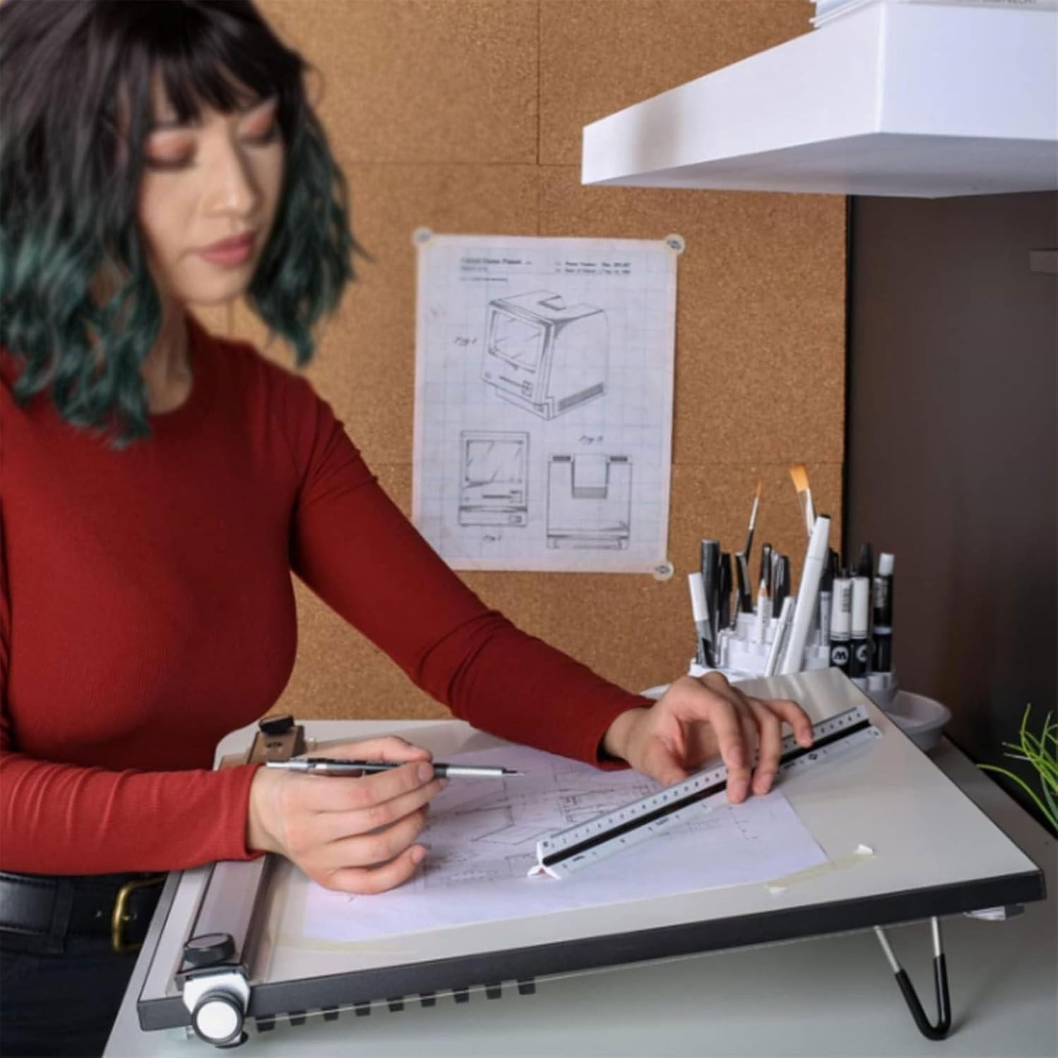 Tavola da disegno portatile da tavolo con barra parallela e righello, strumenti professionali per disegno multi-angolo A2 per architetti, artisti, ingegneri, designer