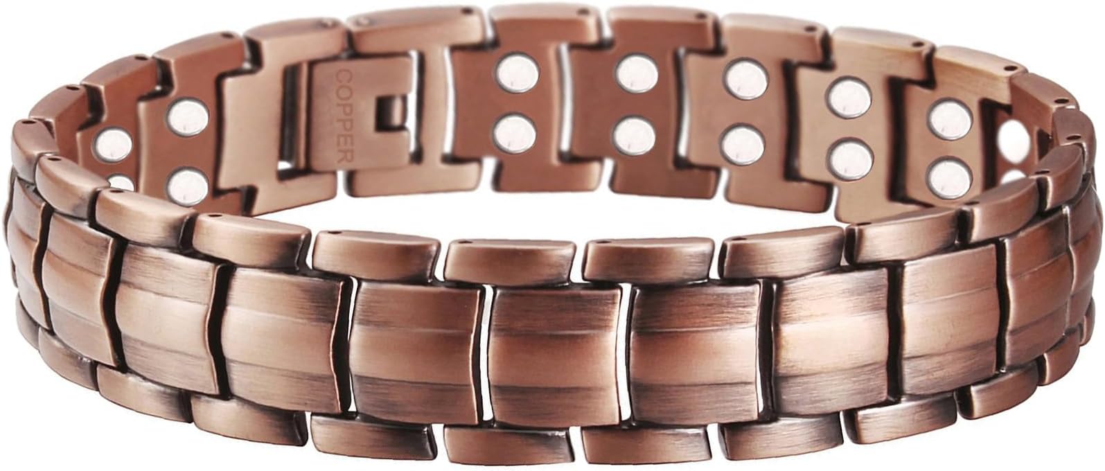 PUJANE Mens Magnetic Bracelet 99.99% Solid Copper Double Row 46 Piece Magnets Energy Bracelets Ultra Strength 3500 Gauss Magnetic Jewelry Gift with Adjustment Tool