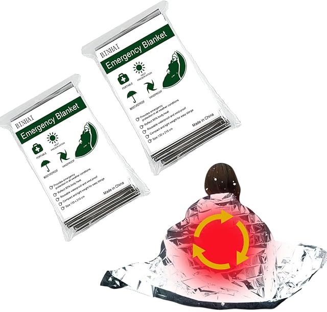 BINHAI Emergency Thermal Blankets Foil Blanket Survival Reflective Thermal First Aid Foil Blanket 52" x 83"(2-Piece)
