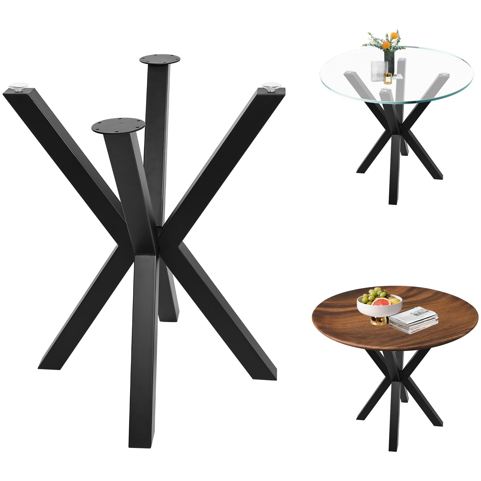 Homtone 2 patas de mesa de araña resistentes, patas de metal rústico industrial para mesas redondas de comedor, exteriores e interiores, color negro (71 x 60 cm para parte superior de cristal)