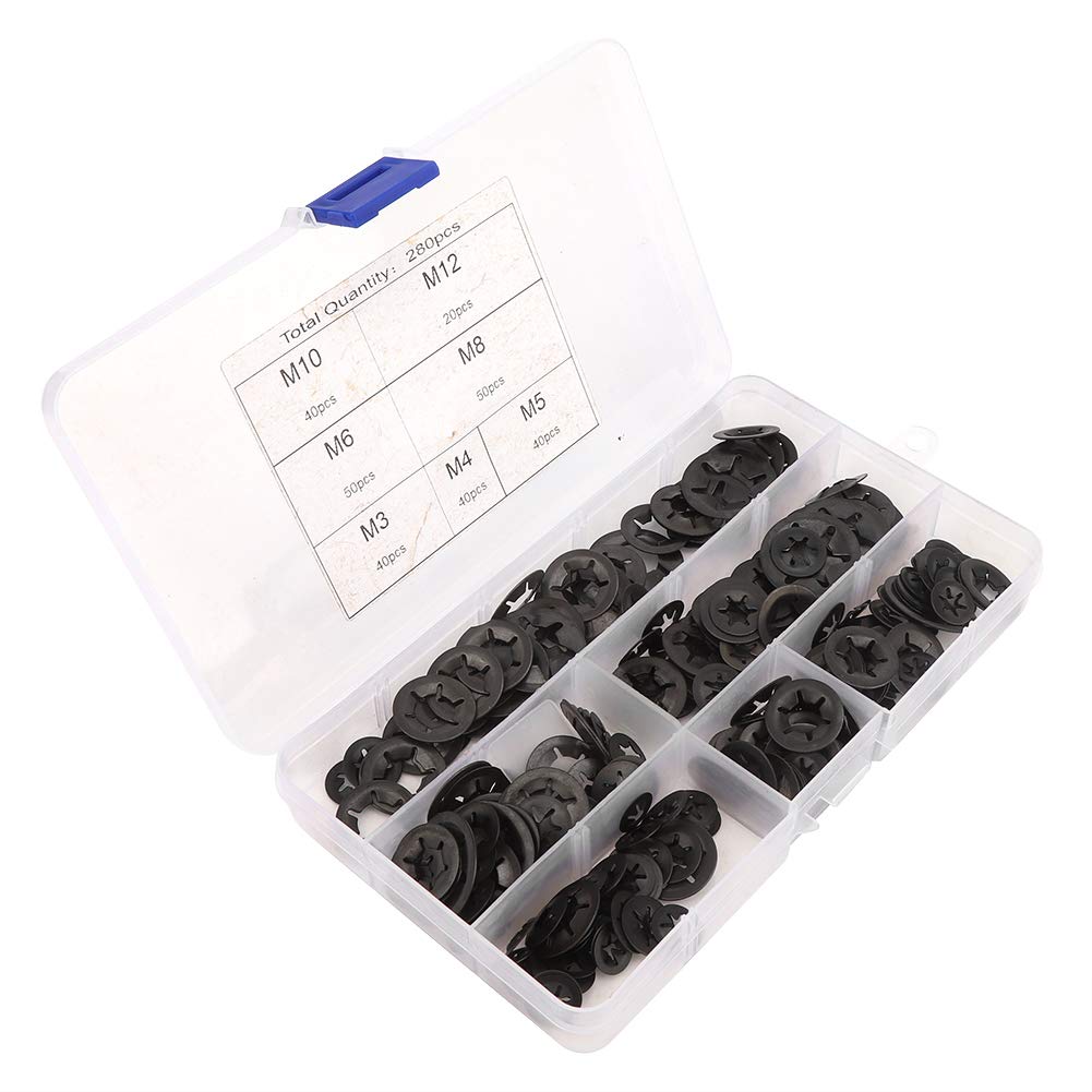 Respicefinem 280pcs Internal Tooth Lock Washer Fastener Push On Speed Washer Gasket M3 M4 M5 M6 M8 M10 M12