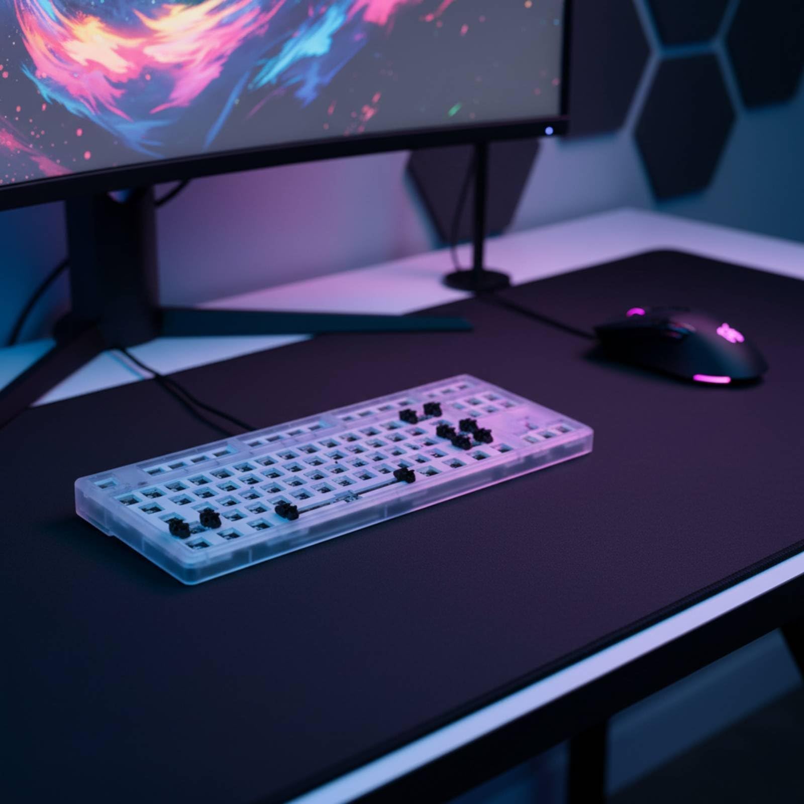 Qianly Kit Tastiera Meccanica Telaio Base Retroilluminazione RGB Base Tastiera TKL 87 Tasti Batteria Ricaricabile Integrata Periferica Computer per Scrivania, Black