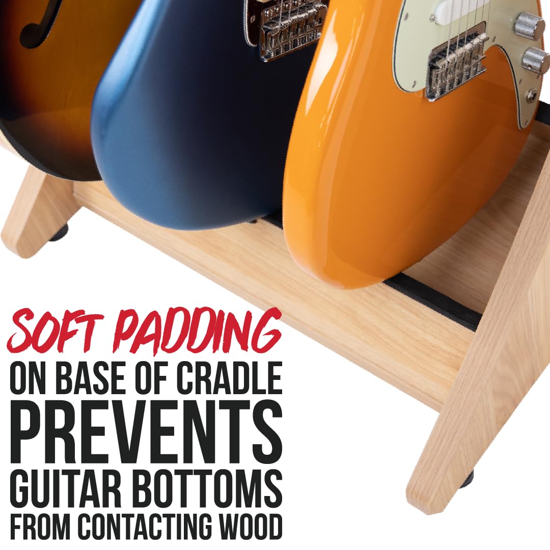 GATOR FRAMEWORKS - Supporto per chitarra elettrica Serie Elite con rack combinato per custodie da 3 a 4 spazi, finitura opaca in acero naturale (GFW-ELITEGTR3RK-MPL).