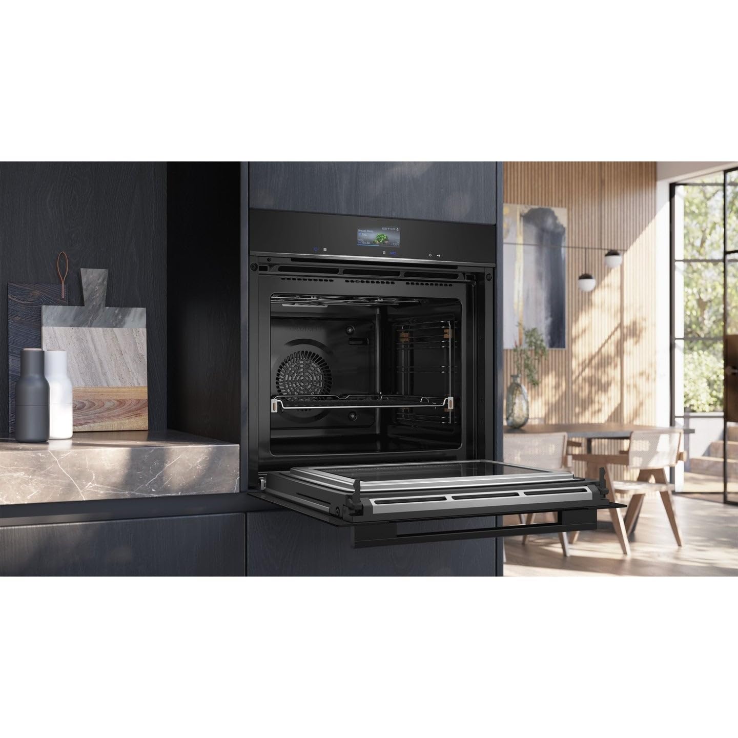 Siemens HM776GKB1 iQ700 - Forno da incasso intelligente con funzione microonde, 60 x 60 cm, 800 W, prodotto in Germania, nero, activeClean & humidClean autopulente, Air Fry, cookControl, touch screen