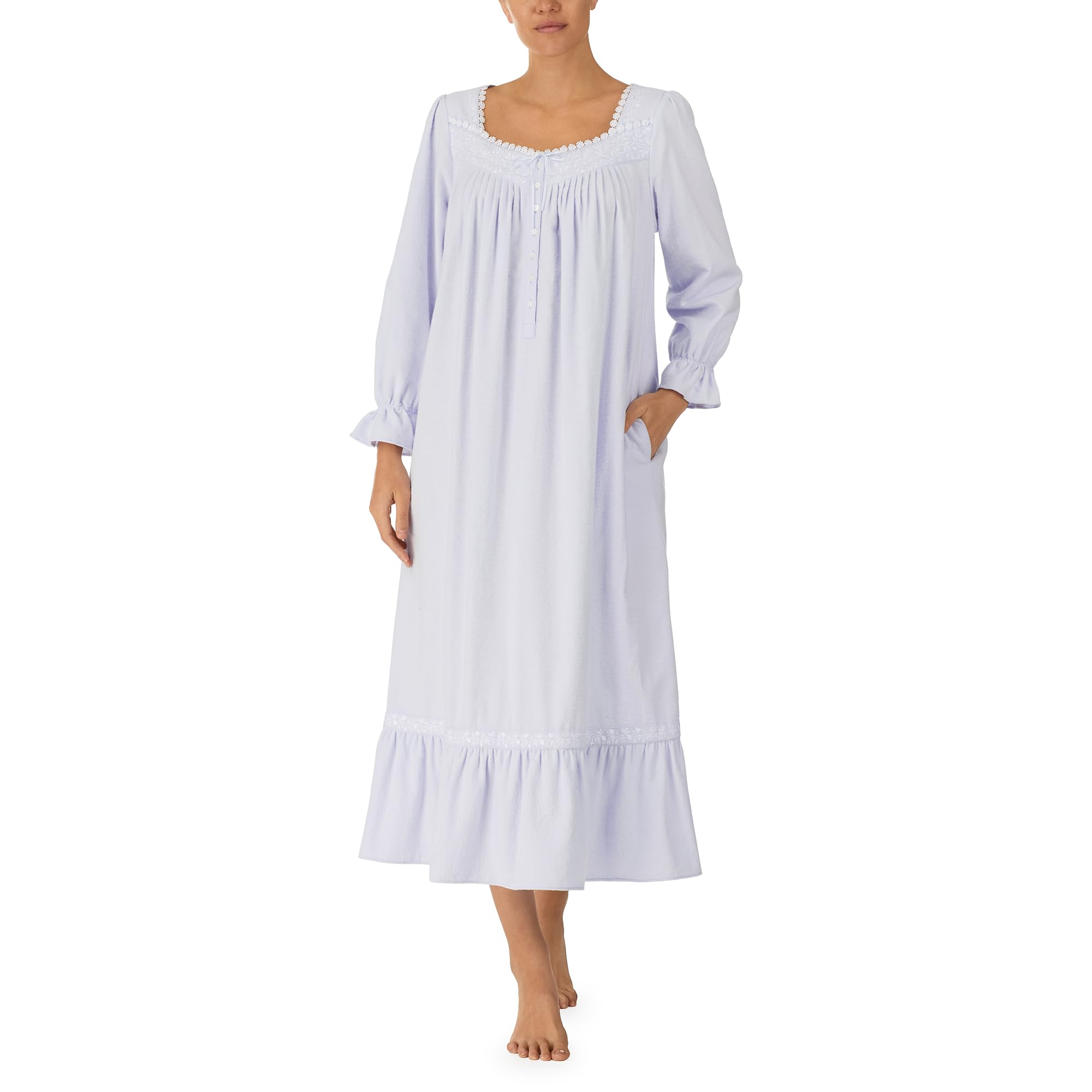 Eileen West Womens Sleepwear & Loungewear - Brushed Flannel Collection - 100% Cotton Long Sleeve 50" Long Ballet Nightgown