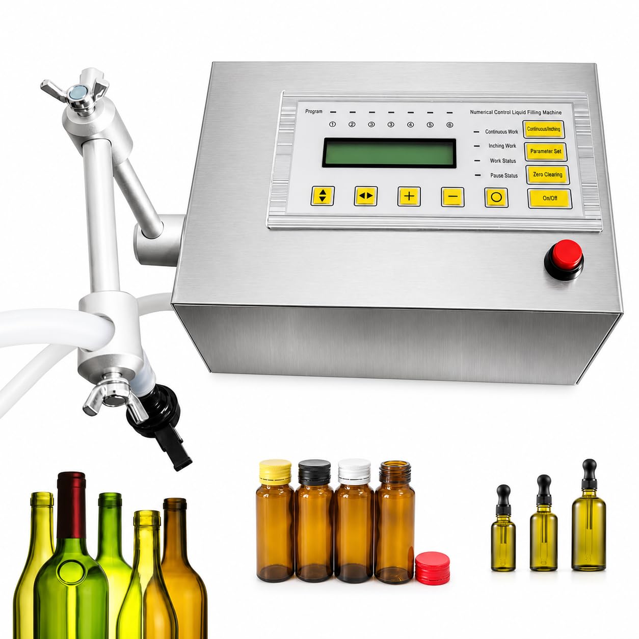 Mini máquina de llenado de líquidos eléctrica con control LCD y bomba de precisión para una dispensación precisa, ideal para varios productos líquidos