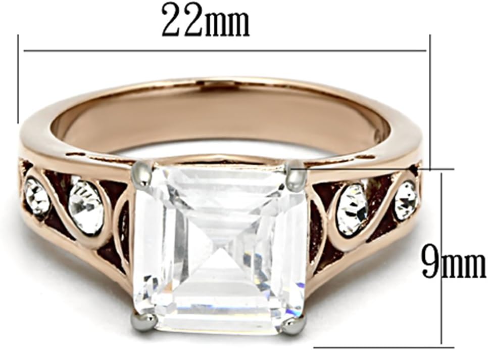 Marimor Jewelry Women's 4.30 Carat Princess Cut Cubic Zirconia Rose Gold Stainless Steel Engagement Ring Size 5-10