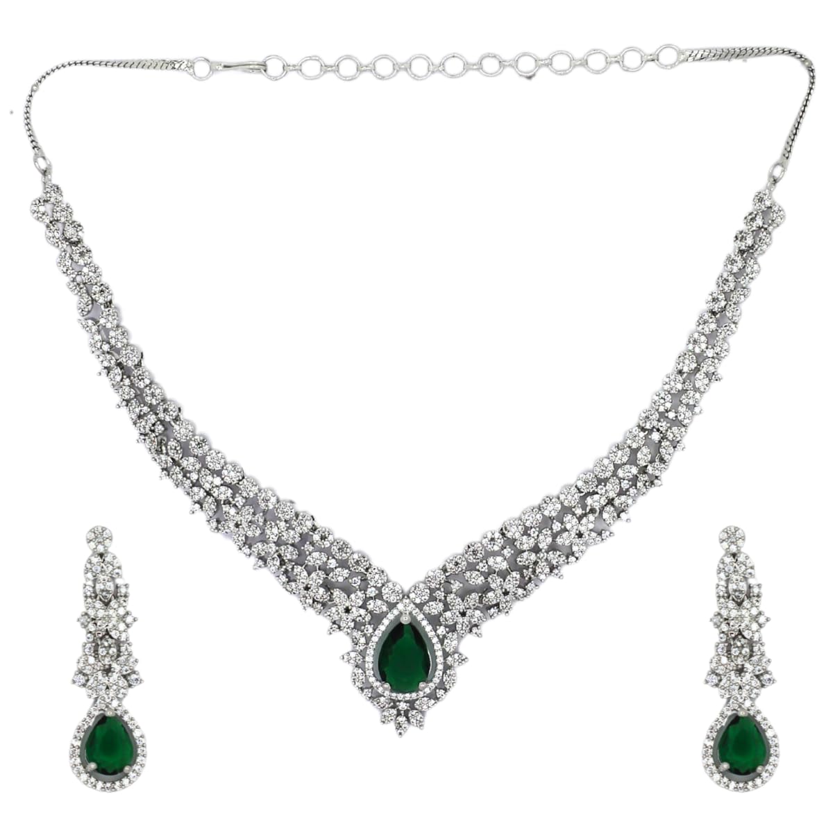 AD tear drop Pink stone necklace set with earrings-image-16