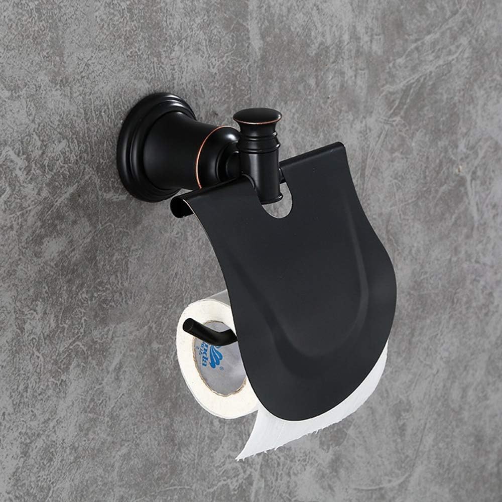 Toilet Paper Holder with Cover Black Wall Mount Paper Tissue Roll Holder Alloy Base Stainless Steel Hook Cover for Bathroom Hotel