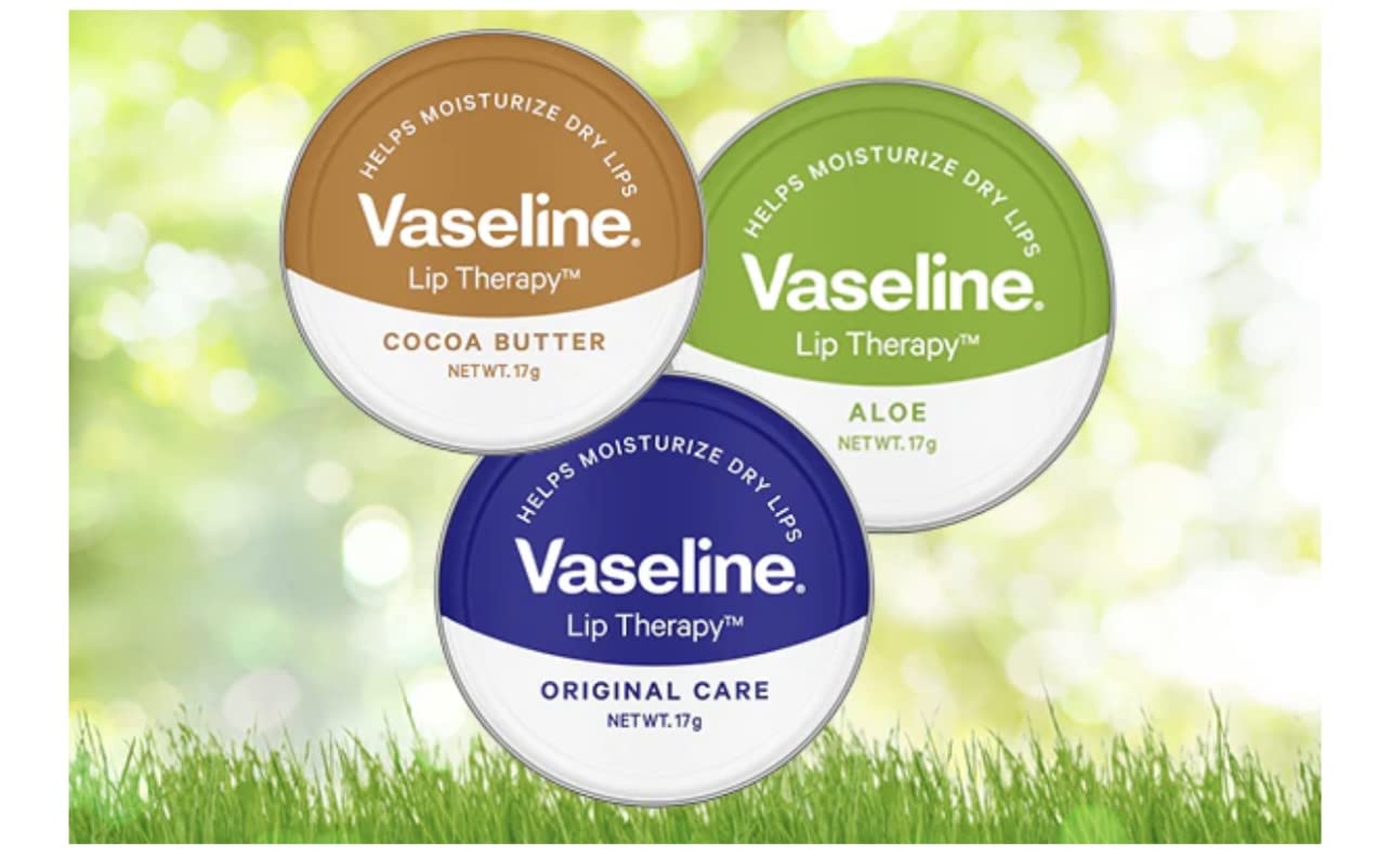 Vaseline Lip Balms - THREE 20g Pocket Size Tins - Aloe Vera, Cocoa Butter, Original - Lip Repair Therapy Protects Dry Cracked Lips