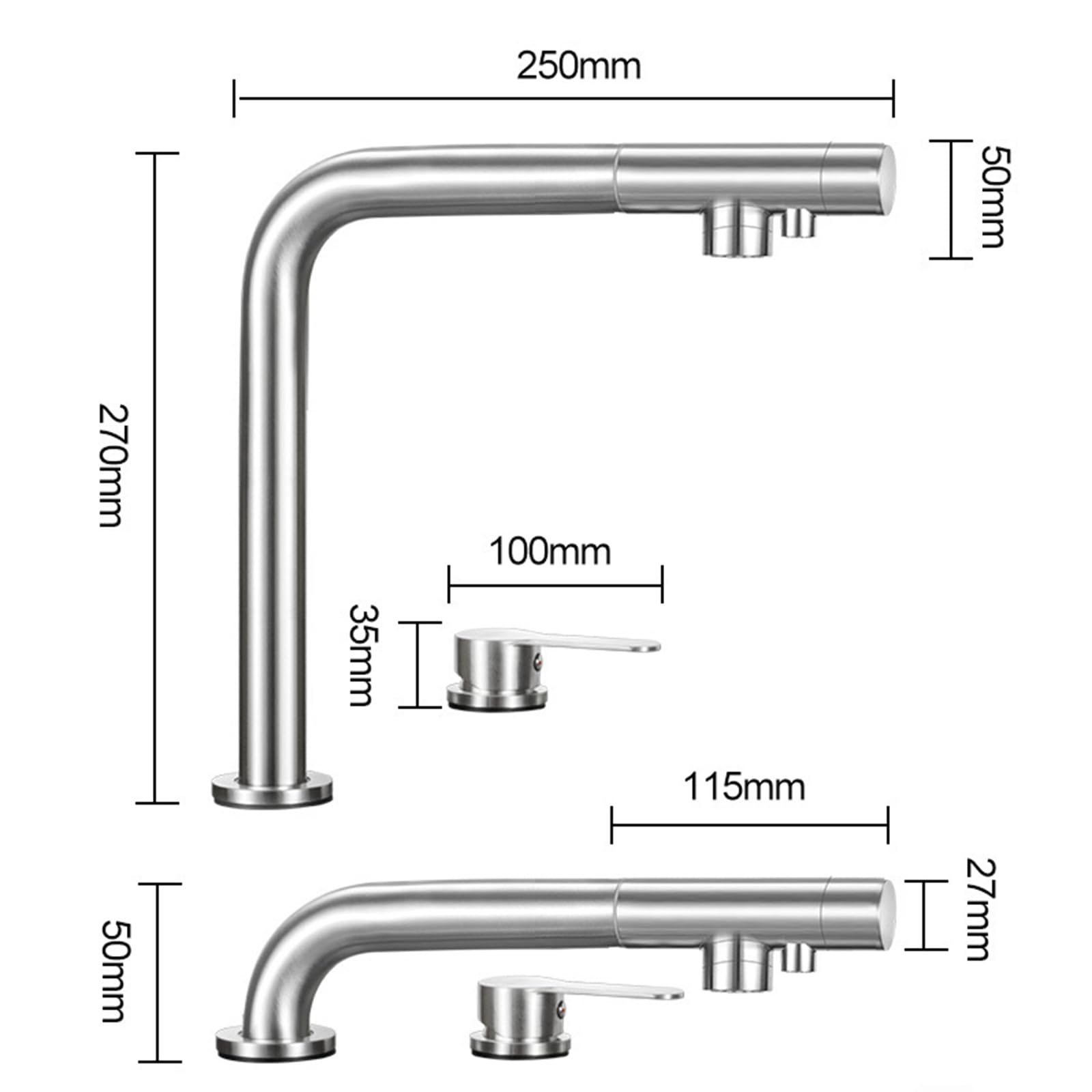 XJTNLB Rubinetto a Tre Vie Cucina Rubinetto Cucina Sottofinestra Miscelatore Cucina Monocomando Lavello Rubinetto Doppio Beccucci, Spazzolato