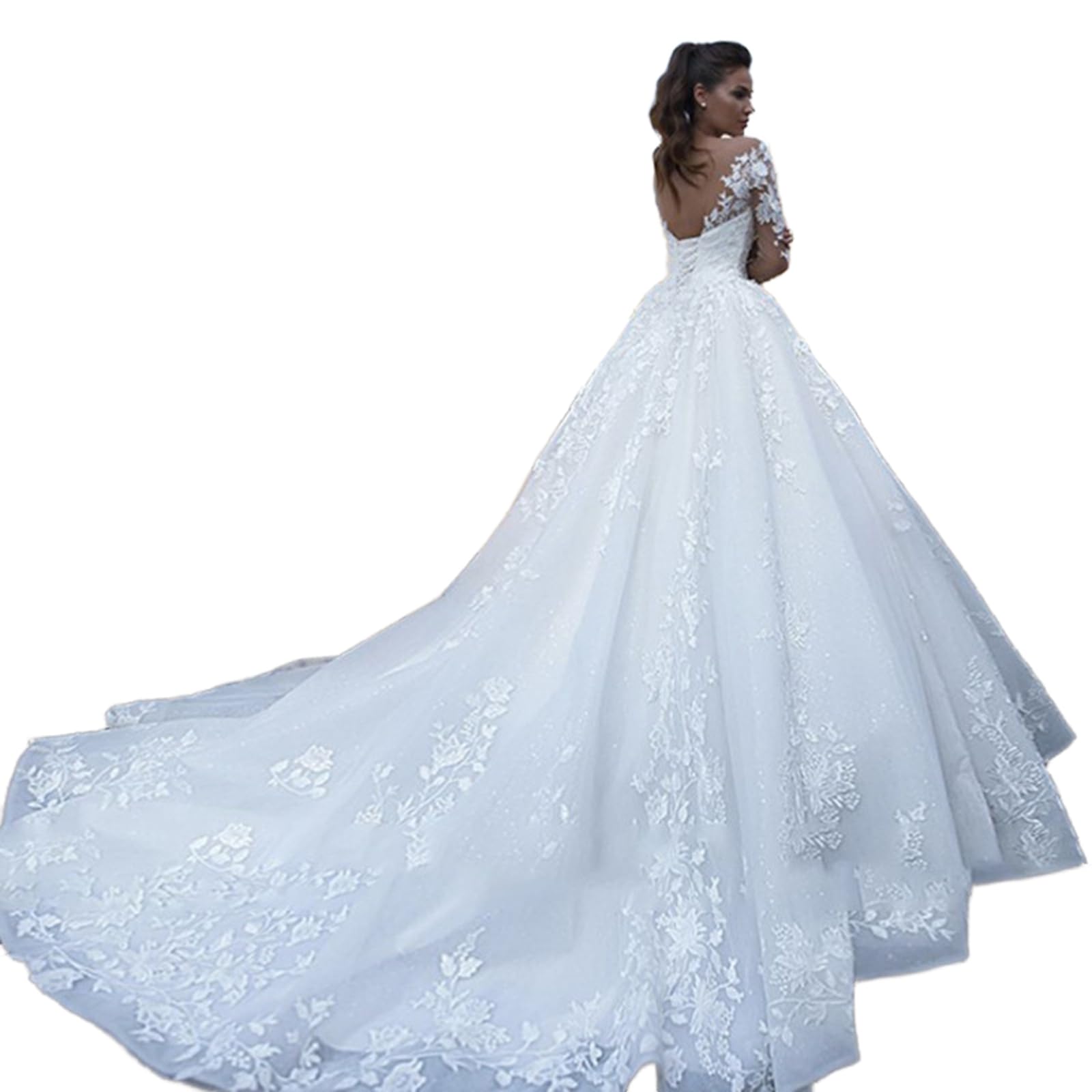Brautkleider A-Line Brautkleider Spitzen Applikationen Langarmes Vintage Elegante Weiße Kleider Prinzessin Hochzeitskleid Angepasst