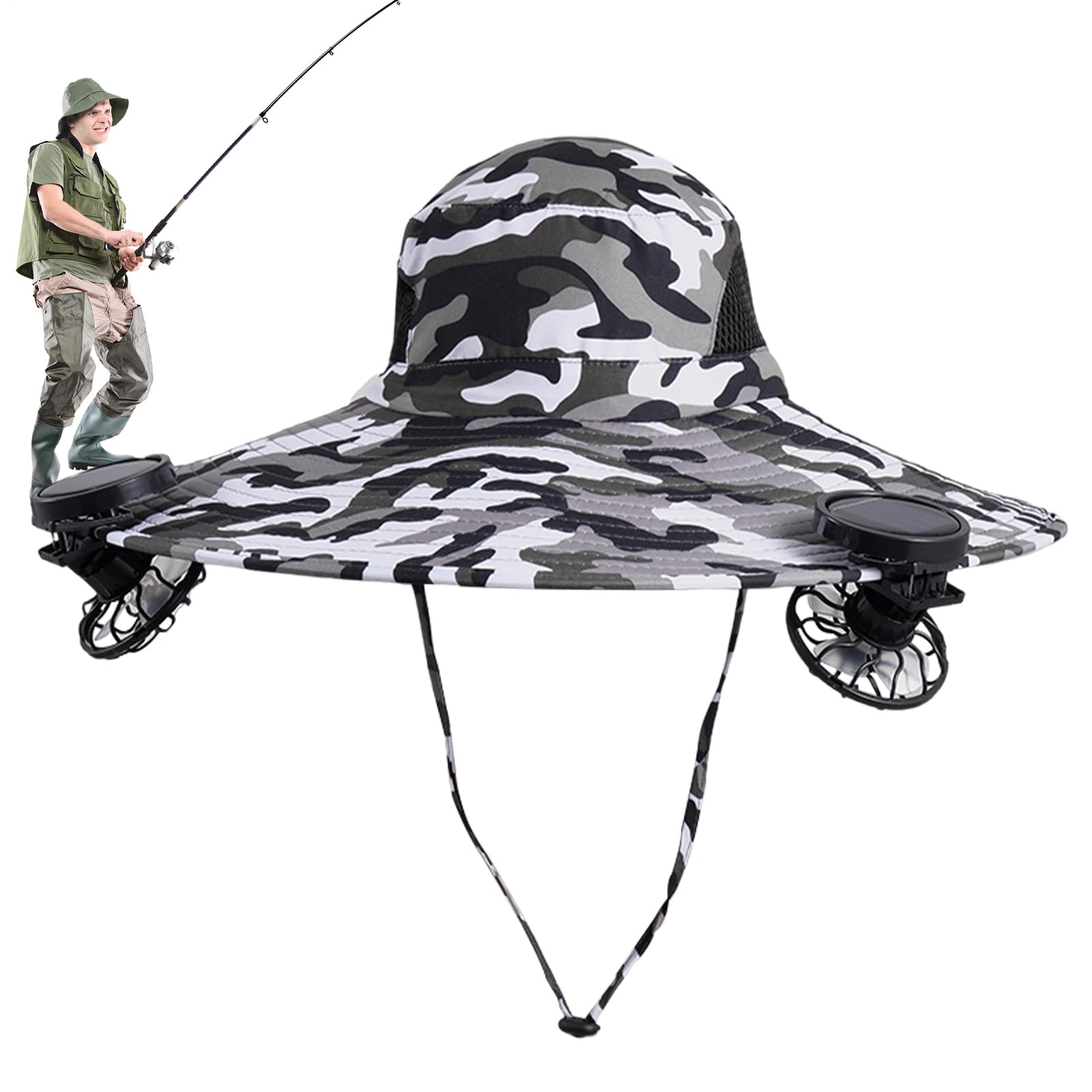 Sonnenhut mit Fächer, breite Krempe, Outdoor-Angelhut, atmungsaktive Kopfbedeckung, Outdoor-Ausrüstung für Reisen, Camping, Wandern, Urlaub, Golf, Camouflage
