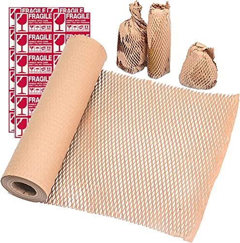 Pobuu 2 Rouleaux Papier à bulles, 300 mm x 11 m/rouleau, perforés tous les 30 cm, 20 autocollants fragiles inclus - bulles d'air film à bulles pour déménagement et emballage Cover