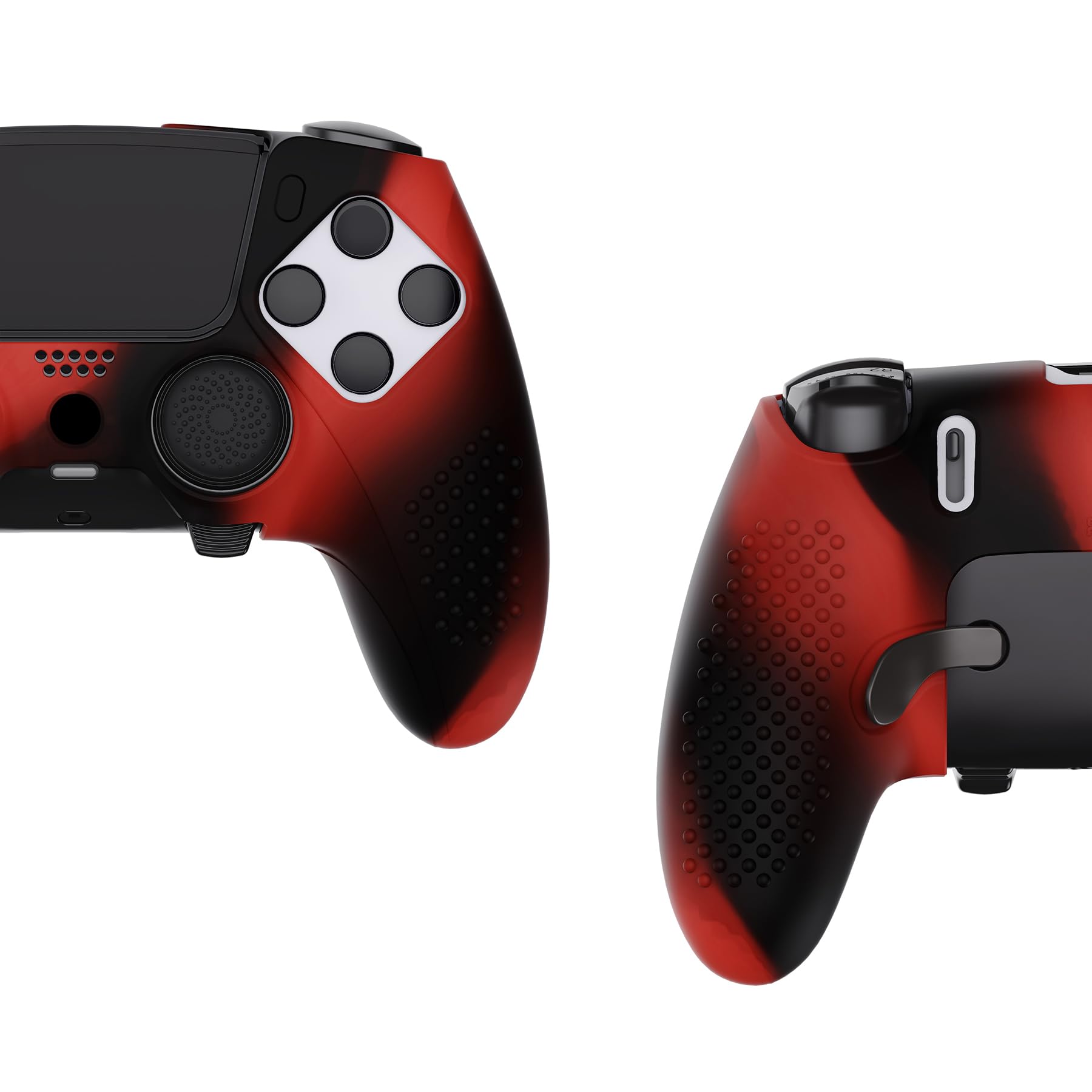 PlayVital Funda de Silicona Antideslizante para ps5 Edge - Carcasa Protectora con 6 Tapas de Joysticks, Cubierta de Goma Tacto Suave, Protector de Mando, Diseño 3D Tachonado (Negro&Rojo)
