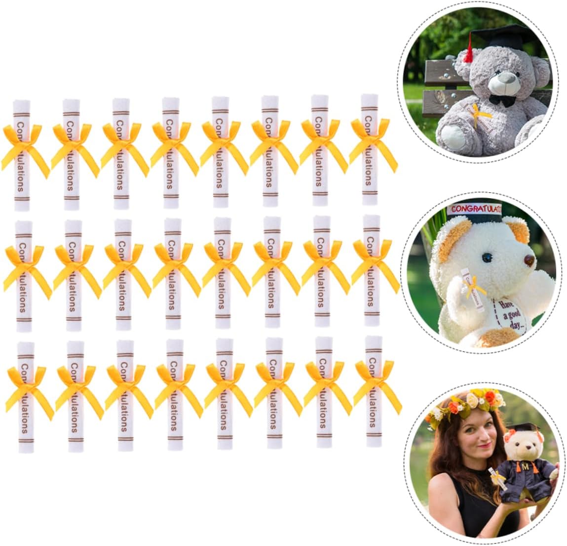 Vaguelly 50pcs Mini Graduation Certificate Non Woven Doll Accessories for Graduation Decorations Creative Photo Props for Bears and Cake Displays Random Color
