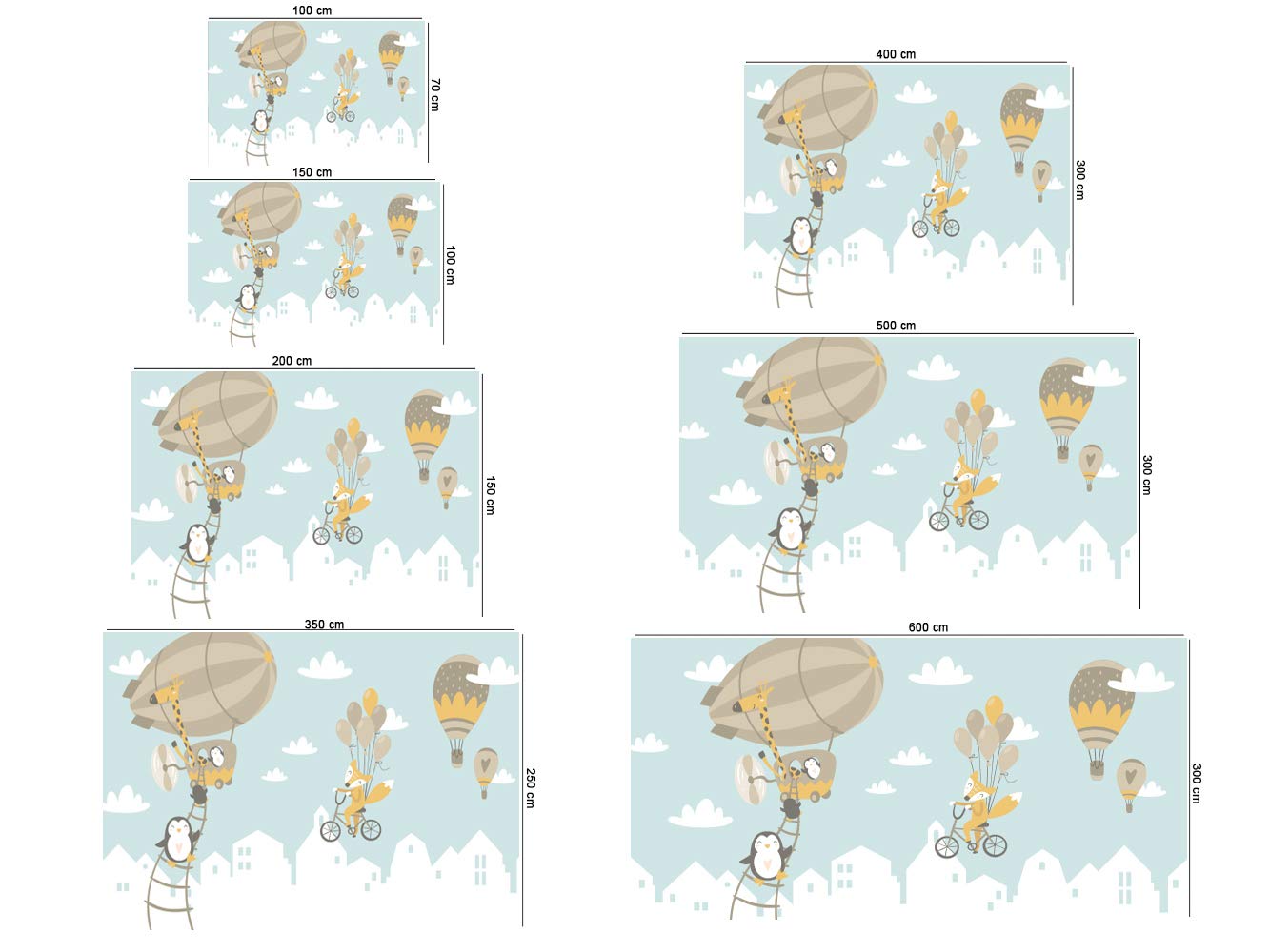 Oedim Fotomural Infantil Vinilo para Pared Animales en Cielo | Mural | Fotomural Infantil Vinilo Decorativo |350 x 250 cm | Decoración comedores, Salones, Habitaciones