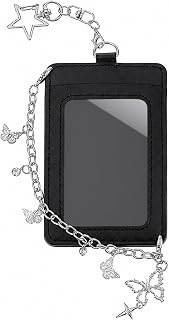 Skrfren Cute Photocard Holder Keychain with Metal Chain Black Leather Card Holder Y2K Charm Hard Protective Card Case for Idol Card Photo Album