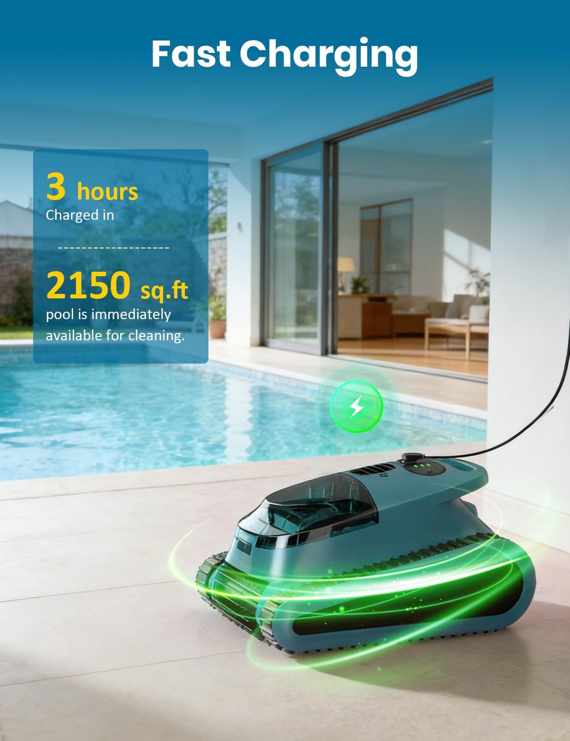 Cordless Robotic Pool Cleaner,Pool Robot Vacuum for In ground Pools(2026 Upgrade),Wall and Waterline Cleaning Automatic Pool Robot with Sonar Navigation,180 min Battery Life for Pool Up to 2100 Sq.ft