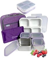 Vista 8 de Juego de Lonchera Bento de Acero Inoxidable para Adultos, Niños - Bolsa Aislante y Paquete de Hielo - Compartimento de Metal a Prueba de Fugas
