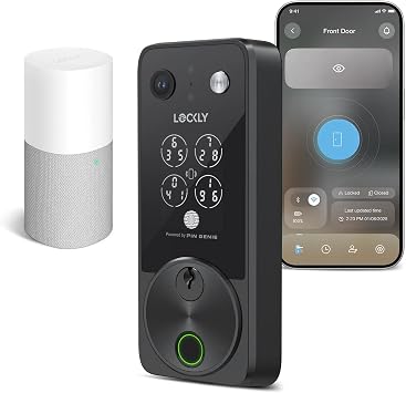 Lockly Vision Zeno Smart Lock and PIN Genie Pro Smart Lock, Fingerprint Keyless Entry with Apple Home Key, Wi-Fi Deadbolt for Front Door, PIN Genie Keypad, App Remote Control, 2 Rechargeable Batteries