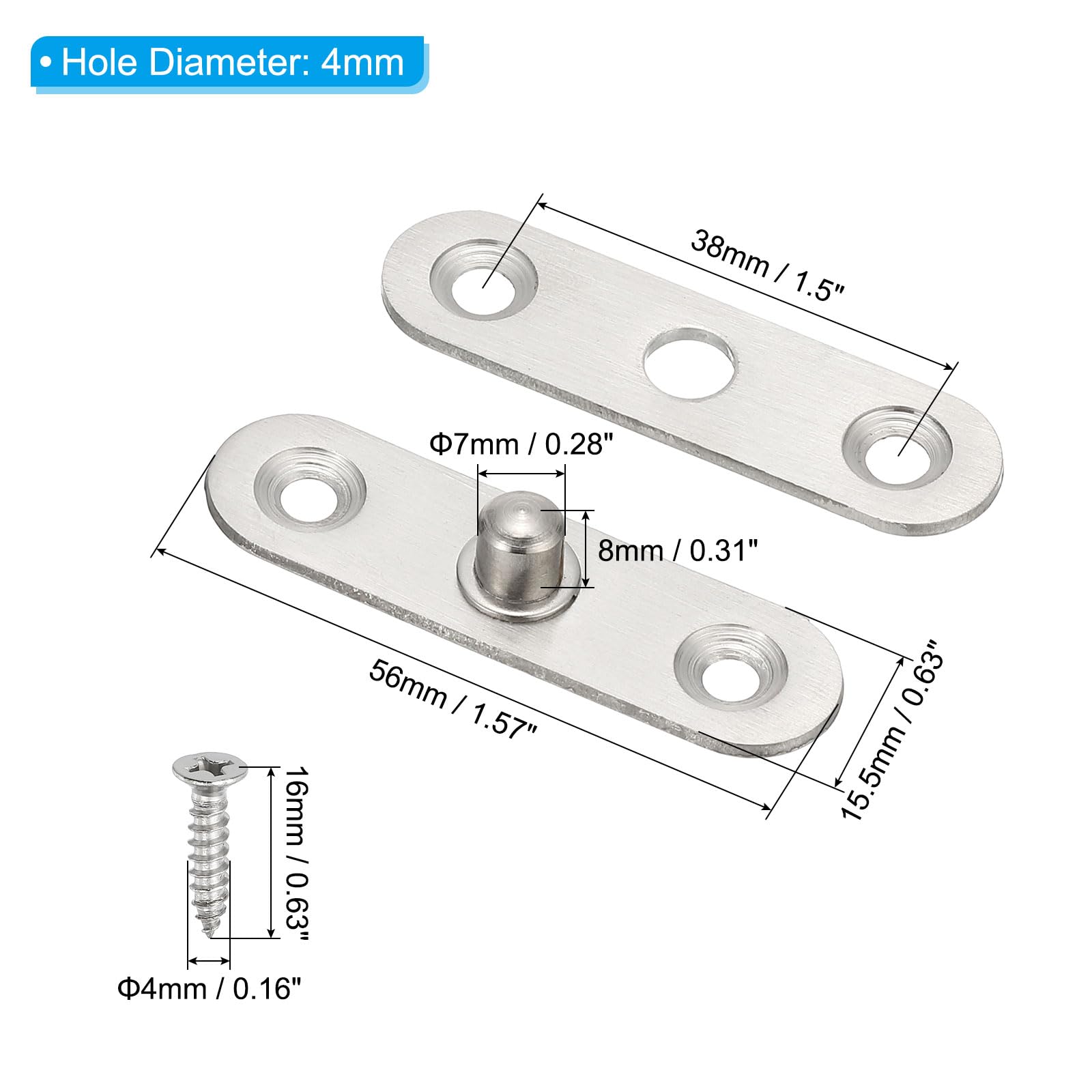 PATIKIL Door Pivot Hinges, 2 Set 360 Rotating Hidden Door Hinges Up Down Shaft Hardware XS Size for Secret Door Bookcase, Silver Tone - Image 2