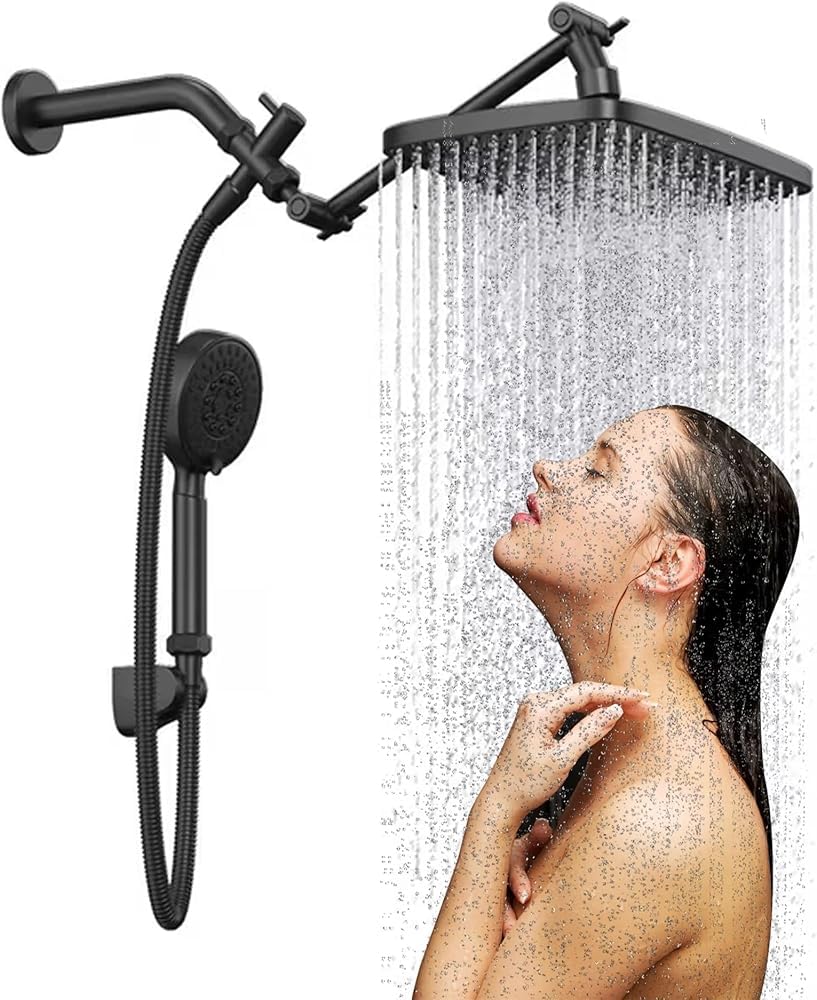 Pommeau de douche effet pluie noir mat avec douchette réglable combo 2025